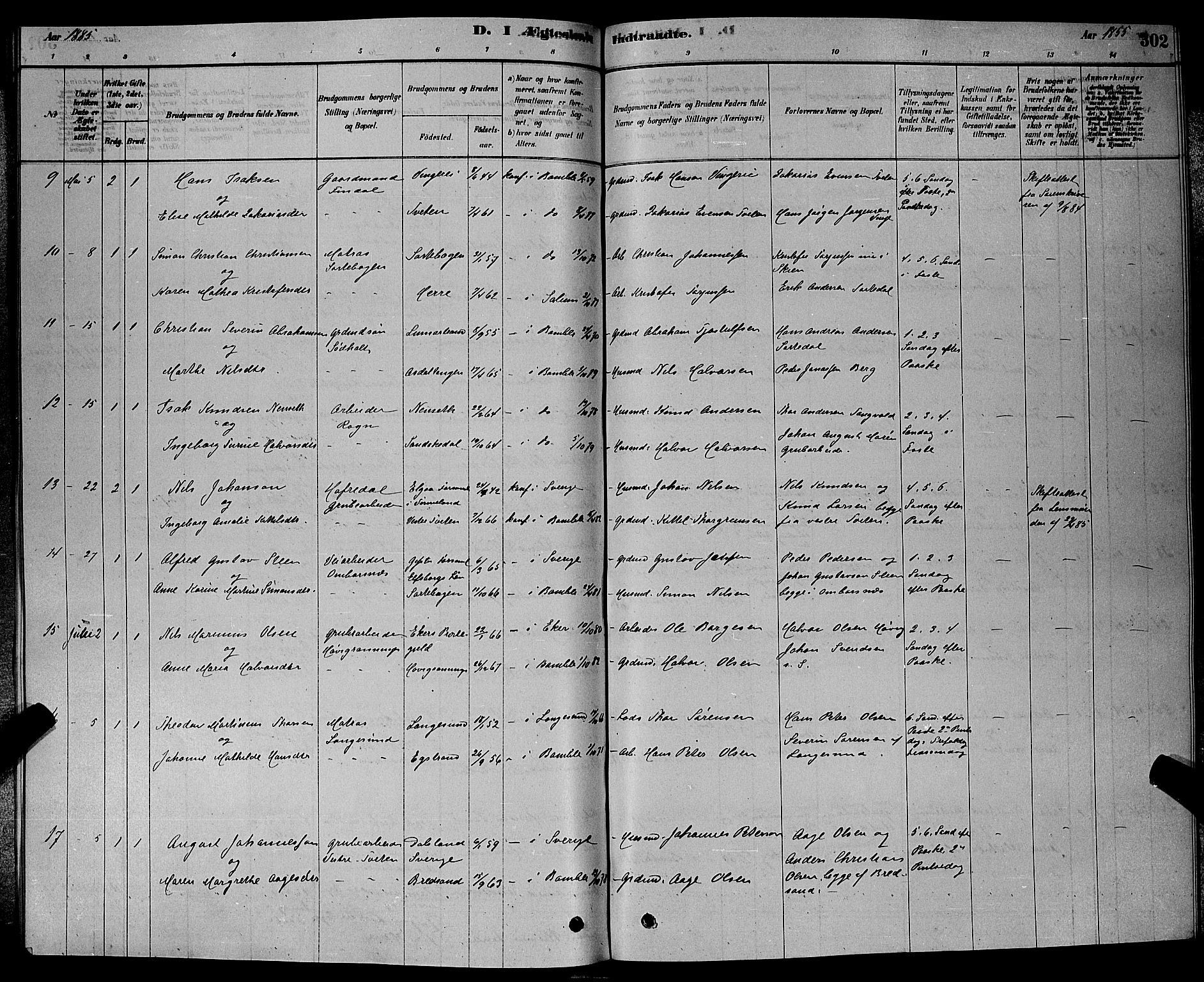 Bamble kirkebøker, AV/SAKO-A-253/G/Ga/L0008: Parish register (copy) no. I 8, 1878-1888, p. 302