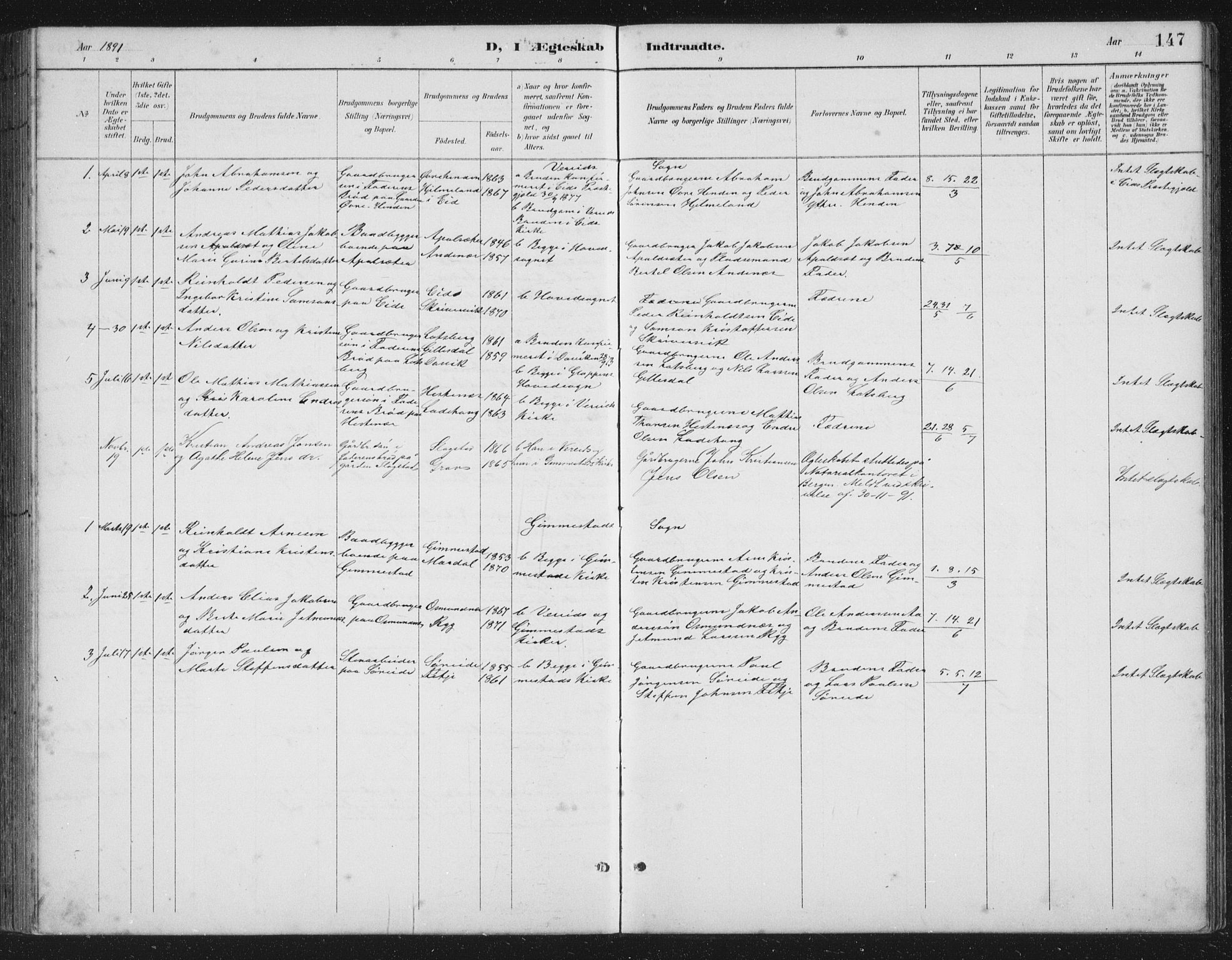 Gloppen sokneprestembete, AV/SAB-A-80101/H/Hab/Habb/L0002: Parish register (copy) no. B 2, 1889-1909, p. 147