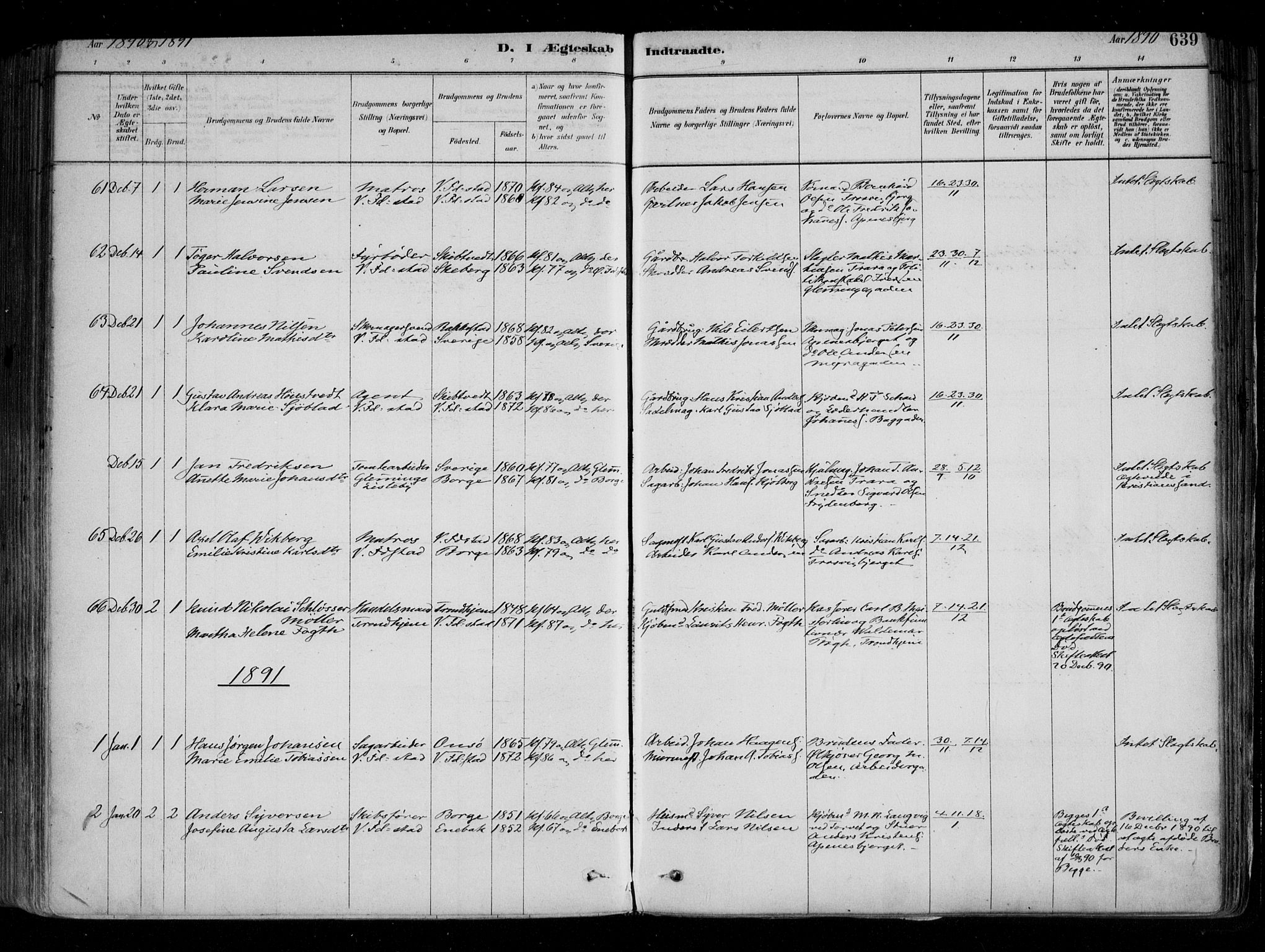 Fredrikstad domkirkes prestekontor Kirkebøker, AV/SAO-A-10906/F/Fa/L0004: Parish register (official) no. 4, 1878-1907, p. 639