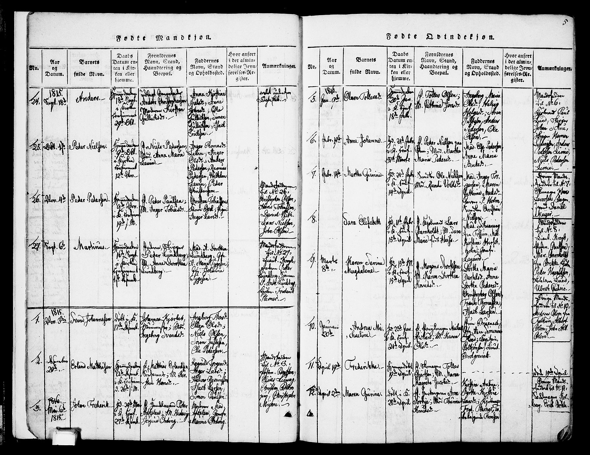 Skien kirkebøker, SAKO/A-302/F/Fa/L0005: Parish register (official) no. 5, 1814-1843, p. 5