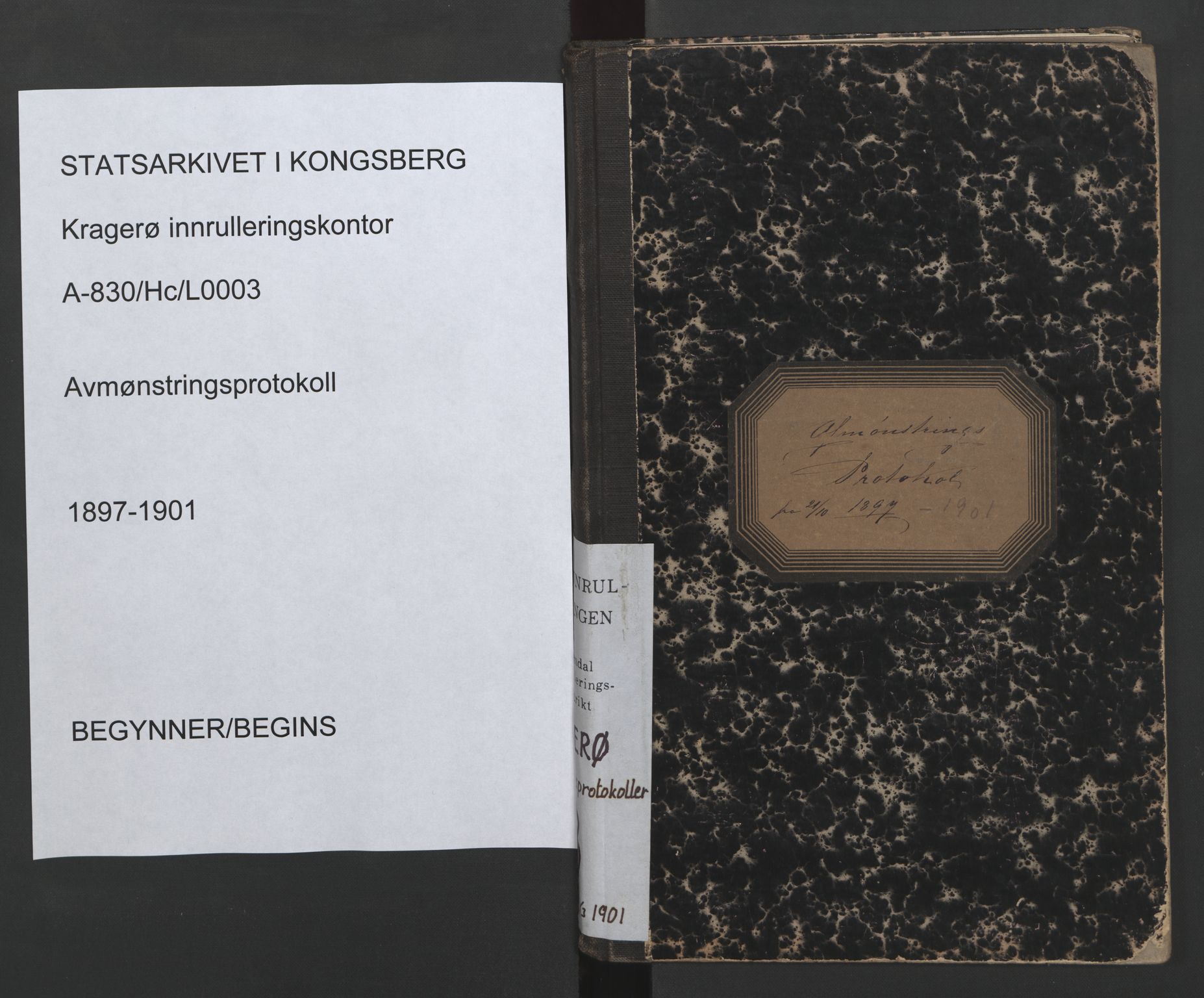 Kragerø innrulleringskontor, SAKO/A-830/H/Hc/L0003: Avmønstringsprotokoll, 1897-1901, p. 1