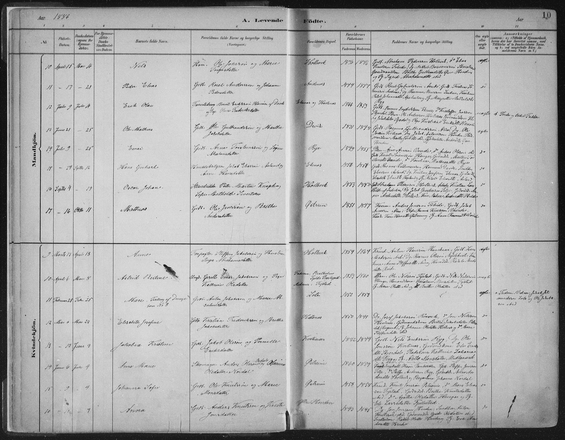 Gloppen sokneprestembete, AV/SAB-A-80101/H/Haa/Haab/L0001: Parish register (official) no. B  1, 1885-1905, p. 10