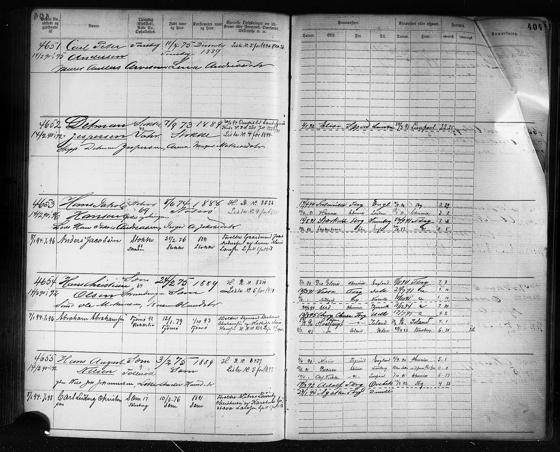 Tønsberg innrulleringskontor, AV/SAKO-A-786/F/Fb/L0007: Annotasjonsrulle Patent nr. 2636-5150, 1881-1892, p. 405