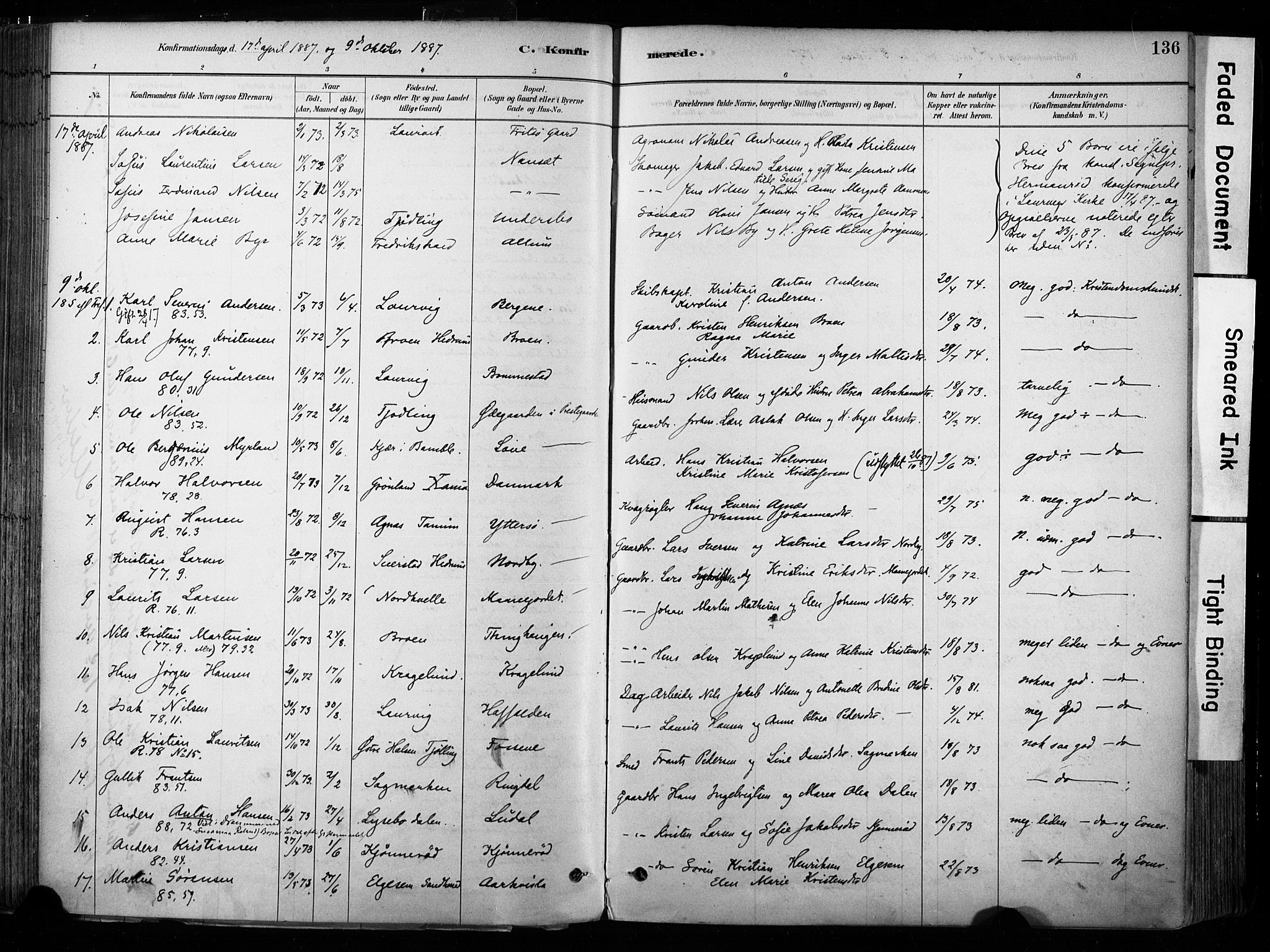 Hedrum kirkebøker, AV/SAKO-A-344/F/Fa/L0009: Parish register (official) no. I 9, 1881-1903, p. 136