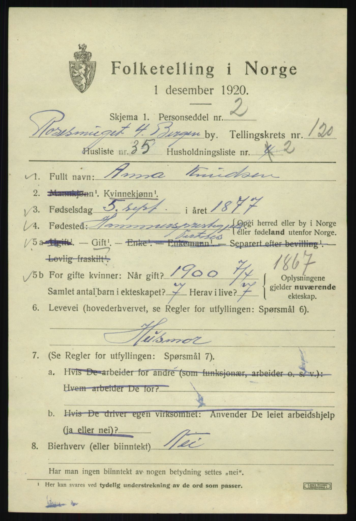 SAB, 1920 census for Bergen, 1920, p. 202028