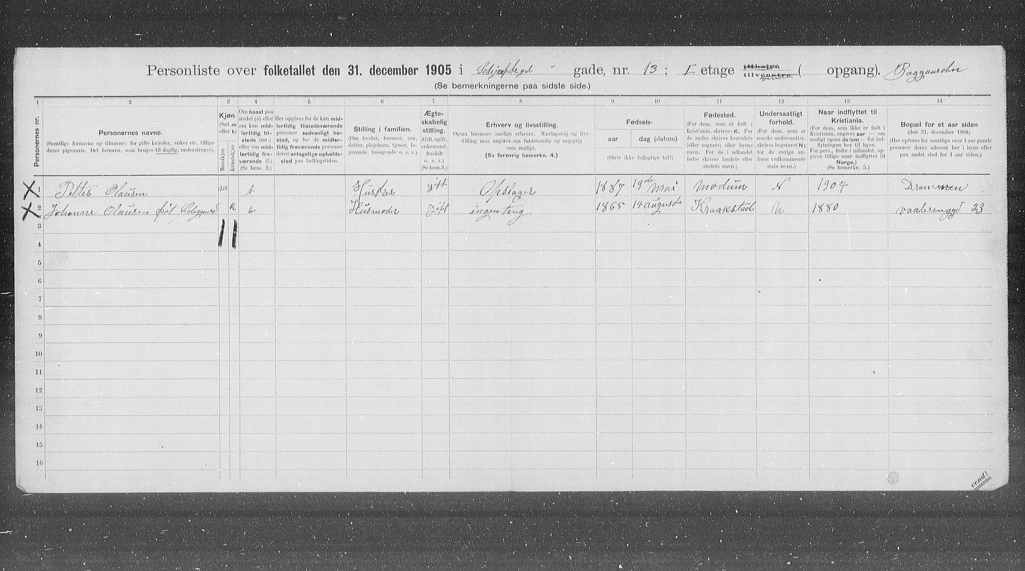 OBA, Municipal Census 1905 for Kristiania, 1905, p. 46525