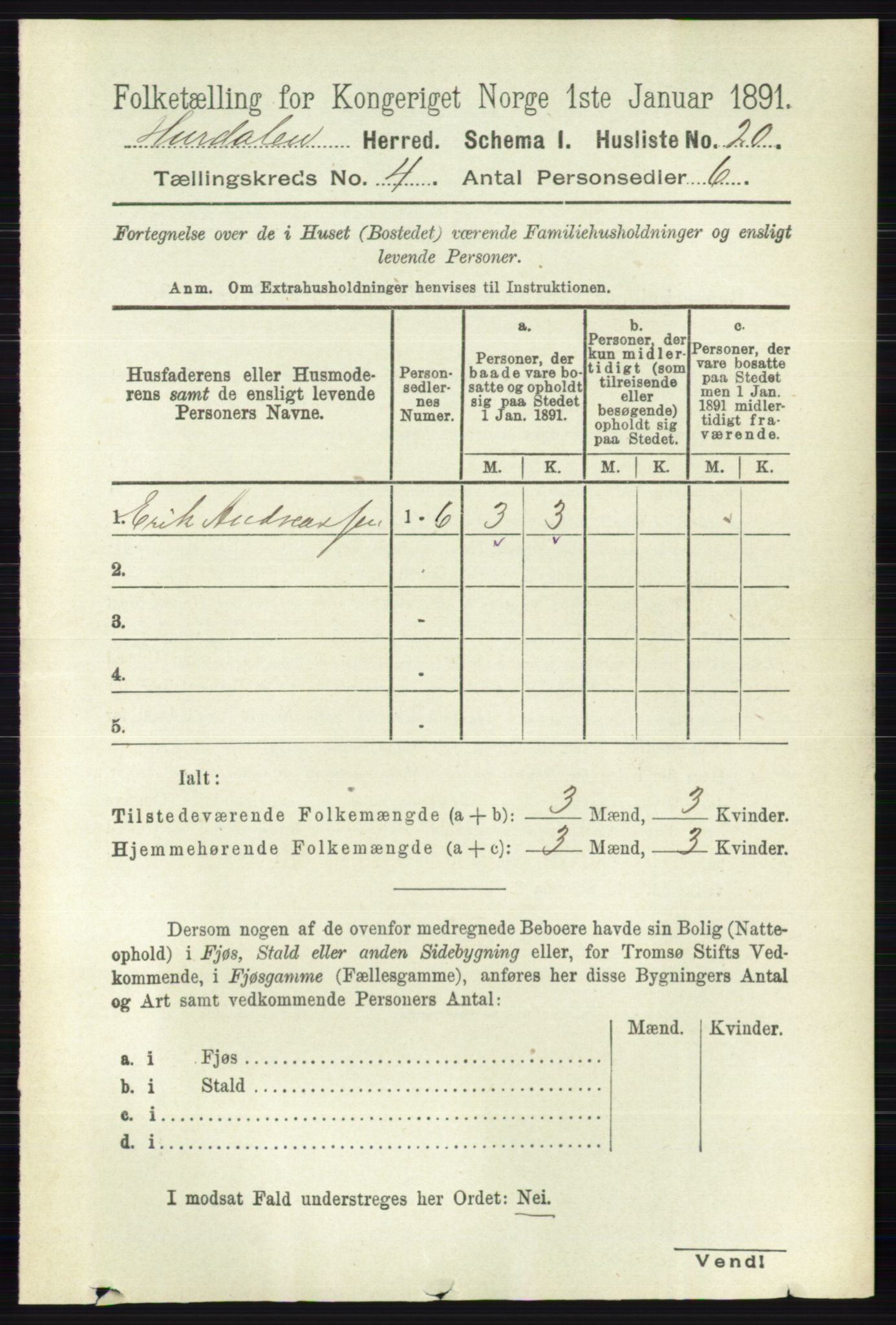 RA, 1891 census for 0239 Hurdal, 1891, p. 1343