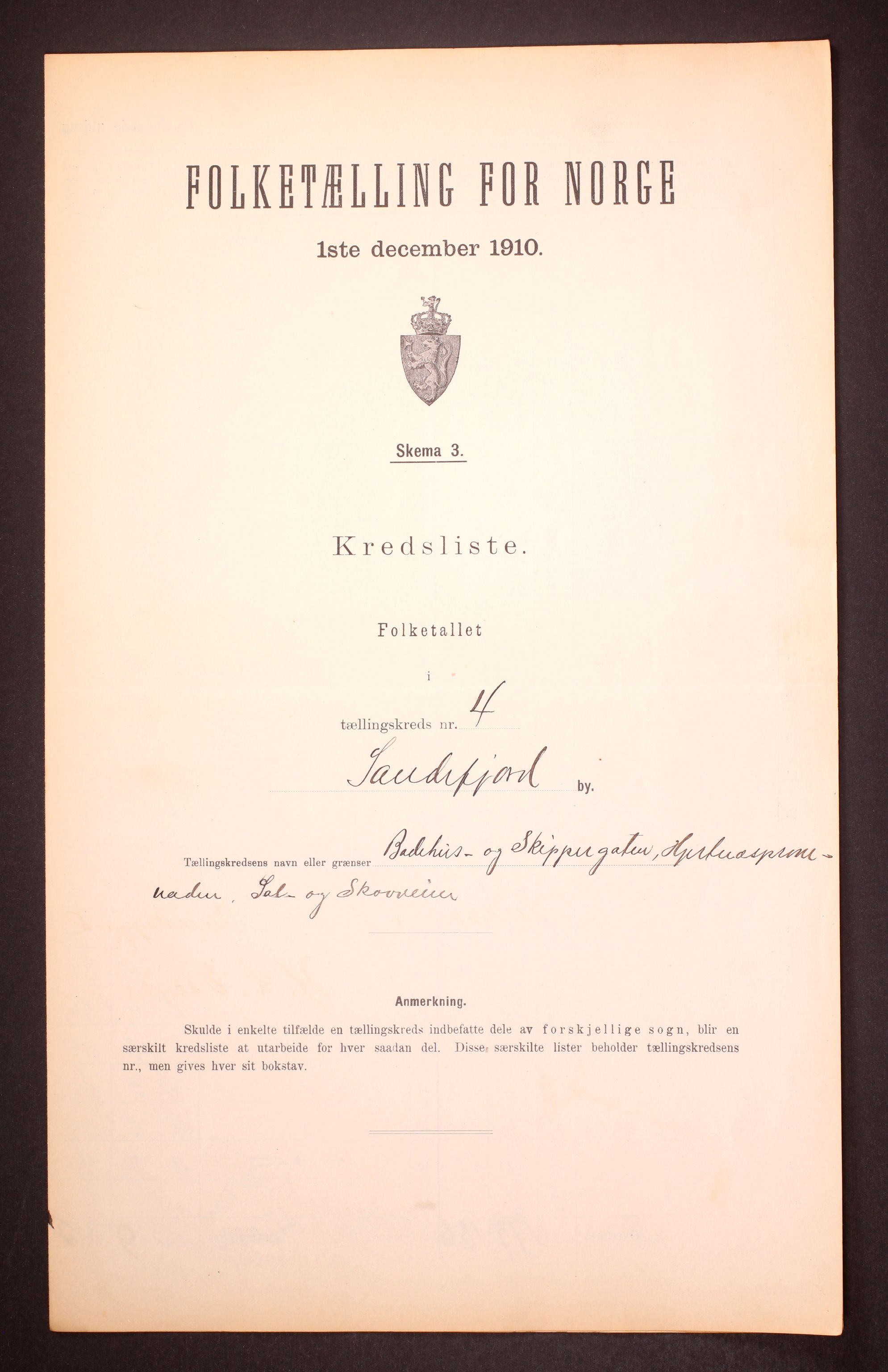 RA, 1910 census for Sandefjord, 1910, p. 13