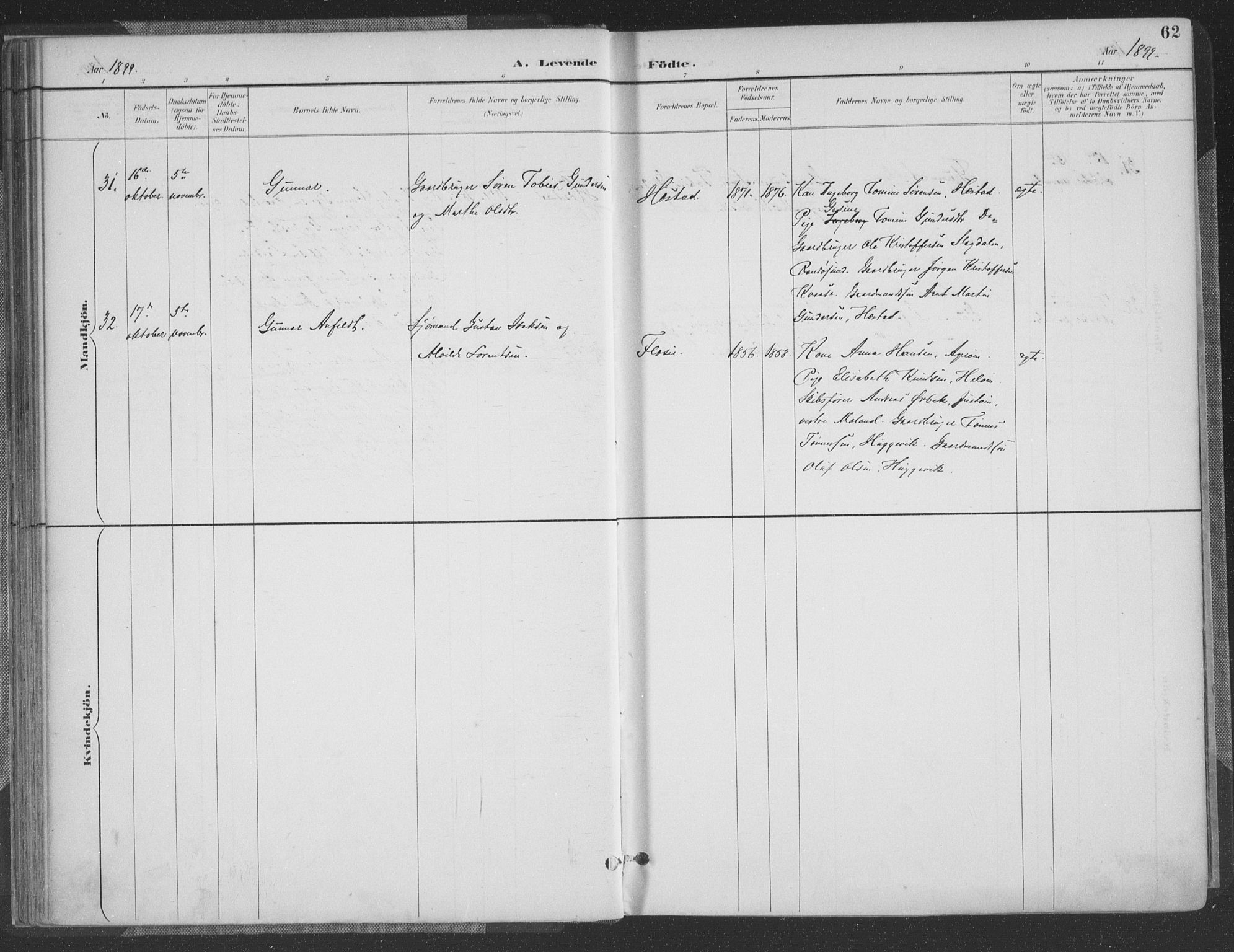 Høvåg sokneprestkontor, SAK/1111-0025/F/Fa/L0006: Parish register (official) no. A 6, 1894-1923, p. 62
