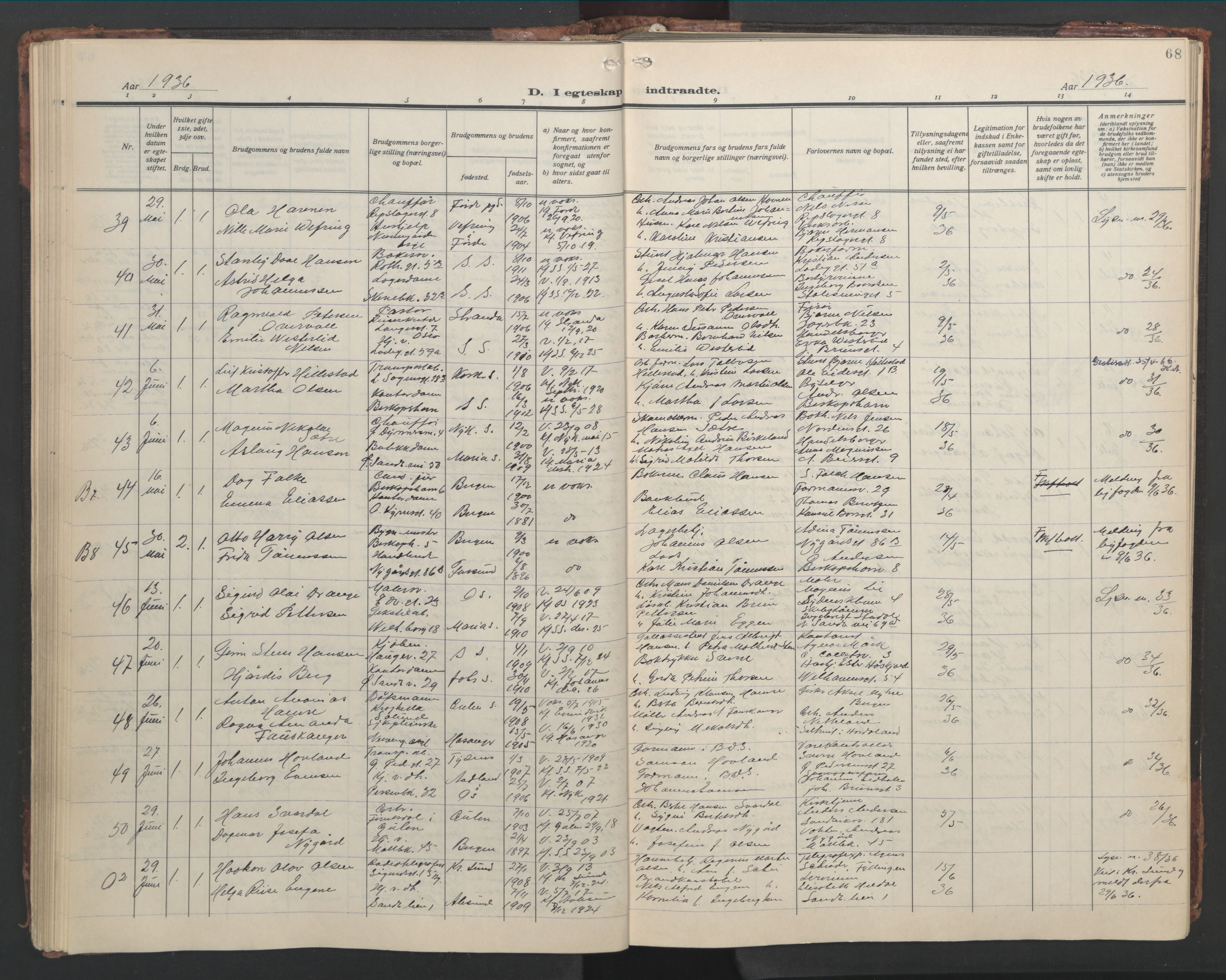 Sandviken Sokneprestembete, AV/SAB-A-77601/H/Hb/L0015: Parish register (copy) no. D 2, 1929-1953, p. 67b-68a