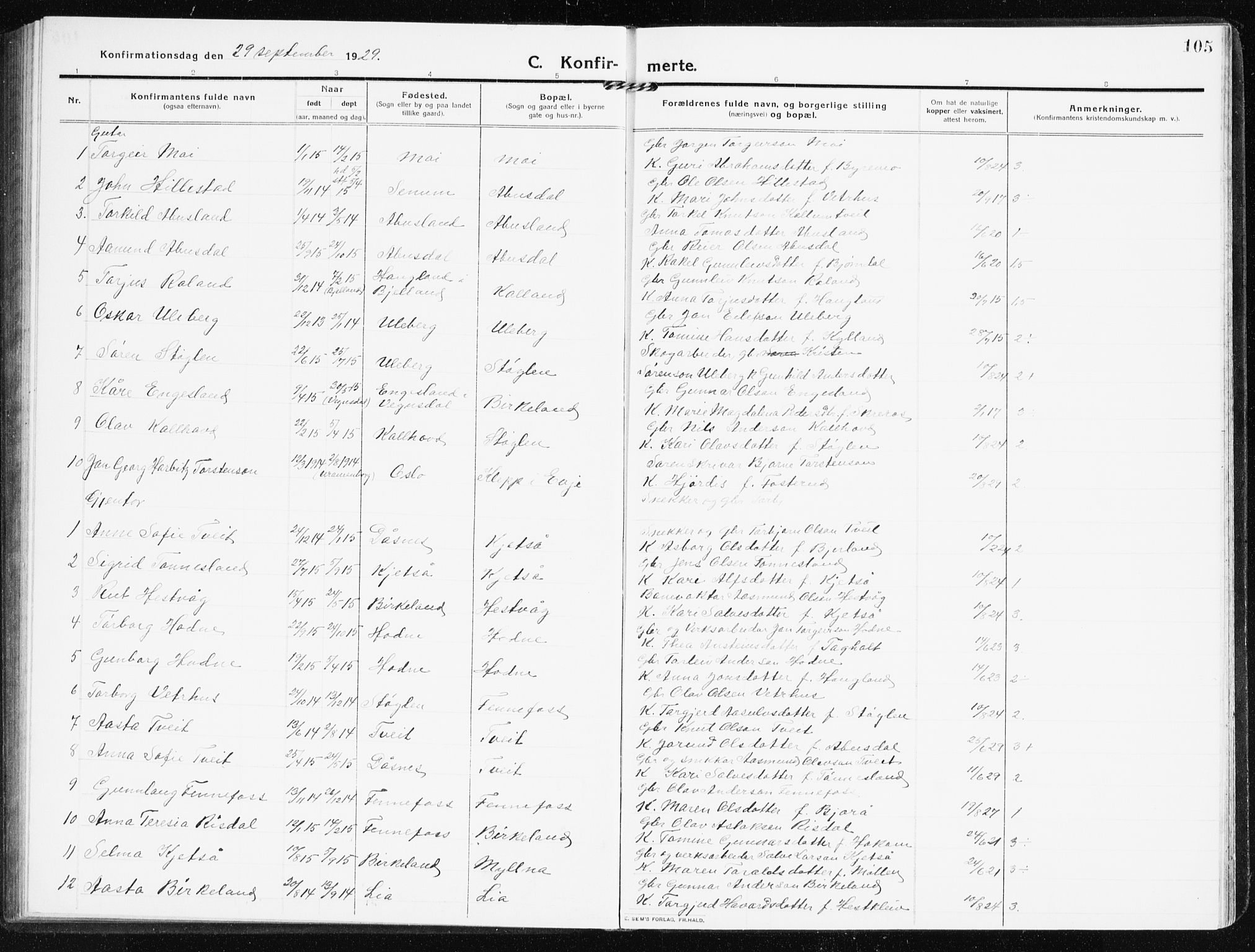 Evje sokneprestkontor, SAK/1111-0008/F/Fb/Fbb/L0003: Parish register (copy) no. B 3, 1910-1933, p. 105