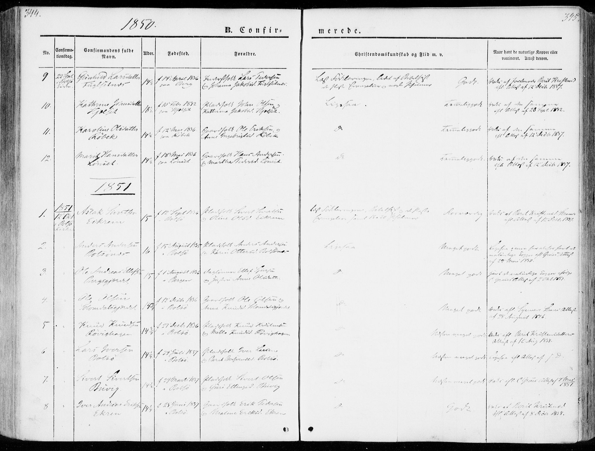 Ministerialprotokoller, klokkerbøker og fødselsregistre - Møre og Romsdal, SAT/A-1454/555/L0653: Parish register (official) no. 555A04, 1843-1869, p. 344-345