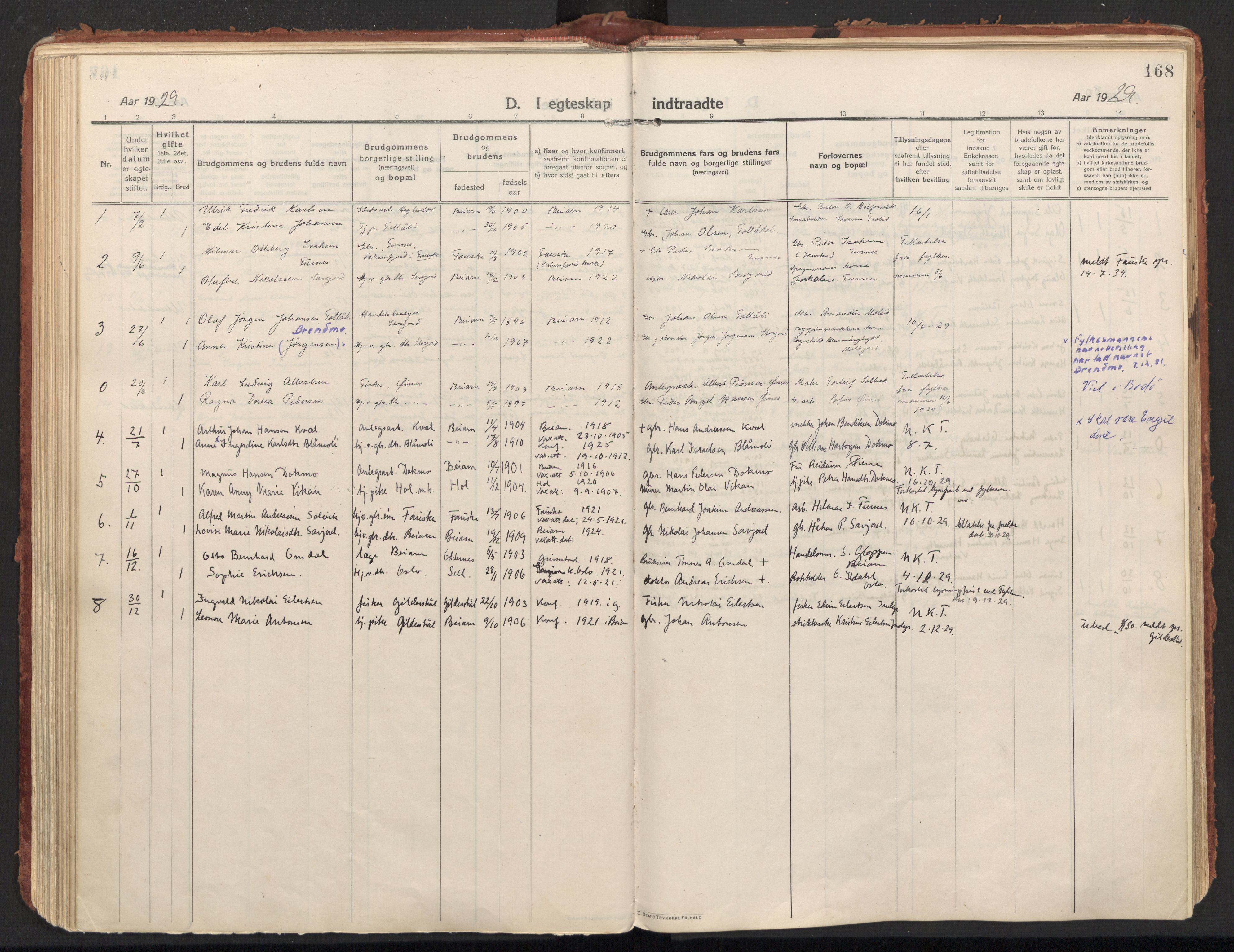 Ministerialprotokoller, klokkerbøker og fødselsregistre - Nordland, SAT/A-1459/846/L0650: Parish register (official) no. 846A08, 1916-1935, p. 168