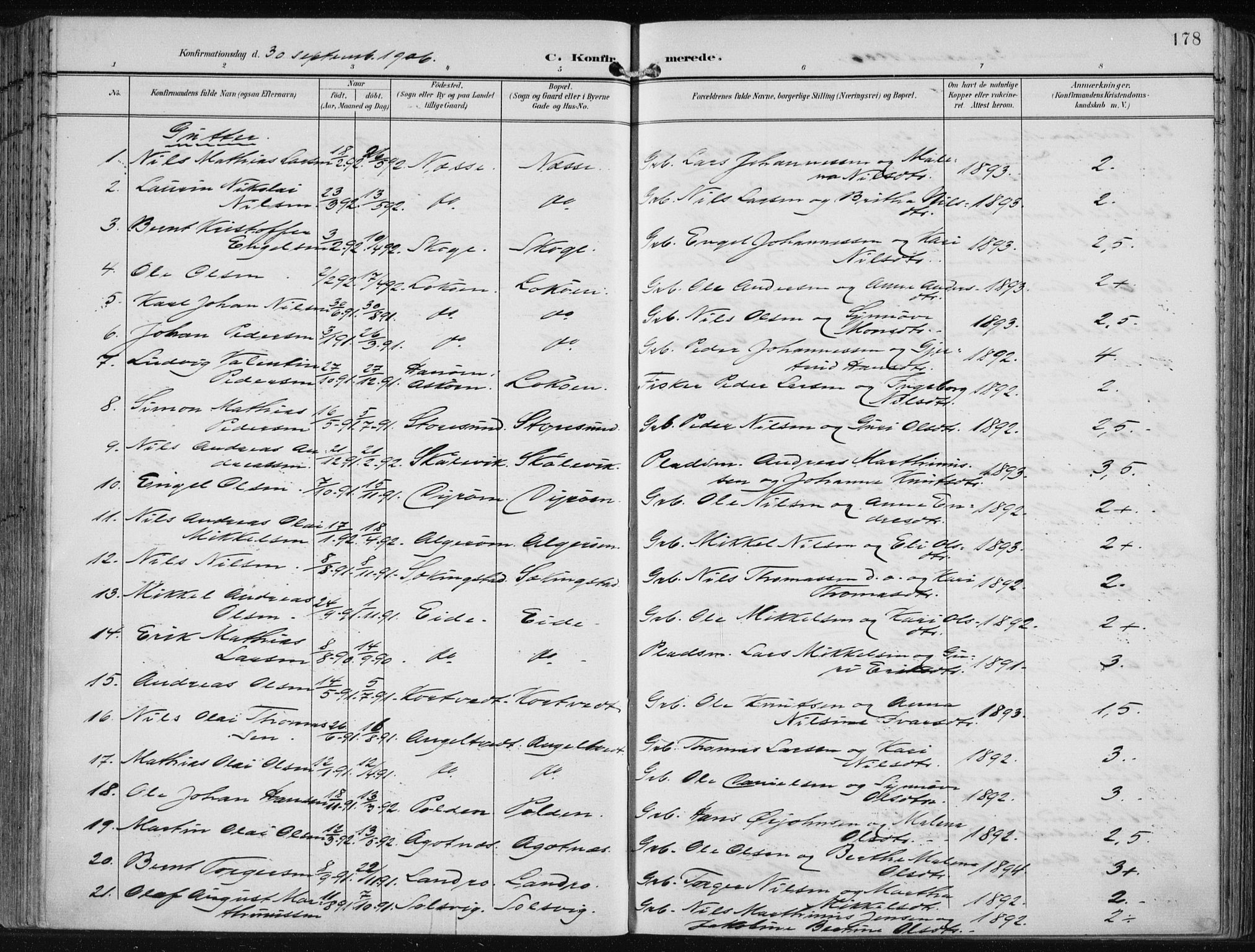 Fjell sokneprestembete, SAB/A-75301/H/Haa: Parish register (official) no. A  9, 1899-1910, p. 178