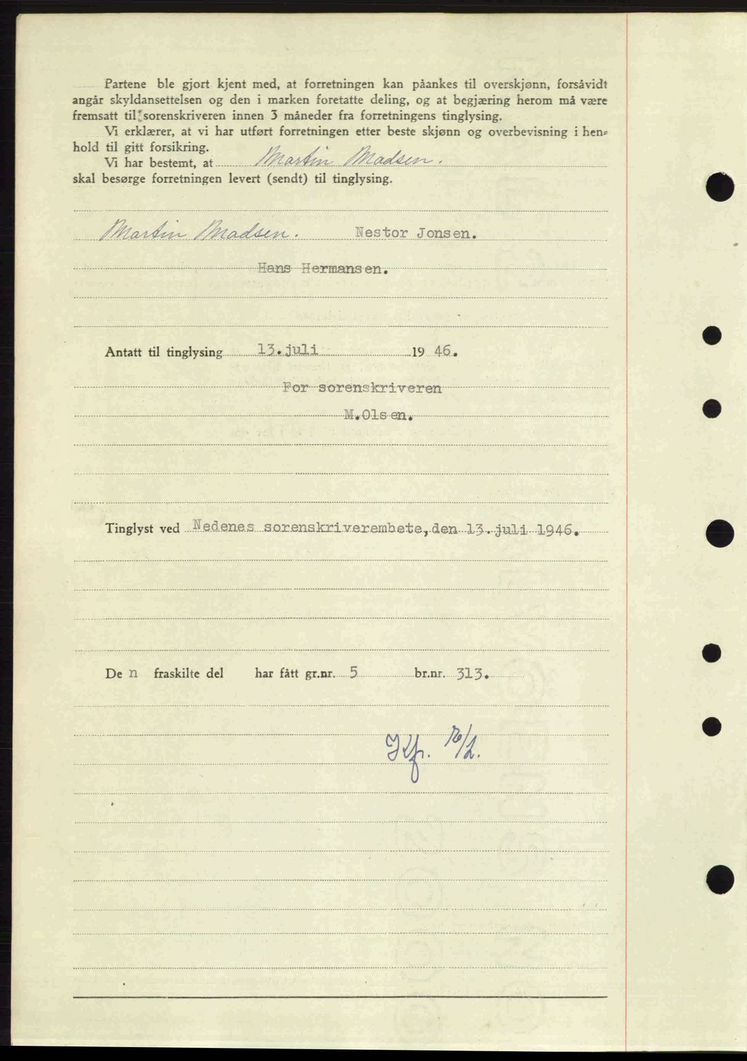 Nedenes sorenskriveri, AV/SAK-1221-0006/G/Gb/Gba/L0055: Mortgage book no. A7, 1946-1946, Diary no: : 771/1946