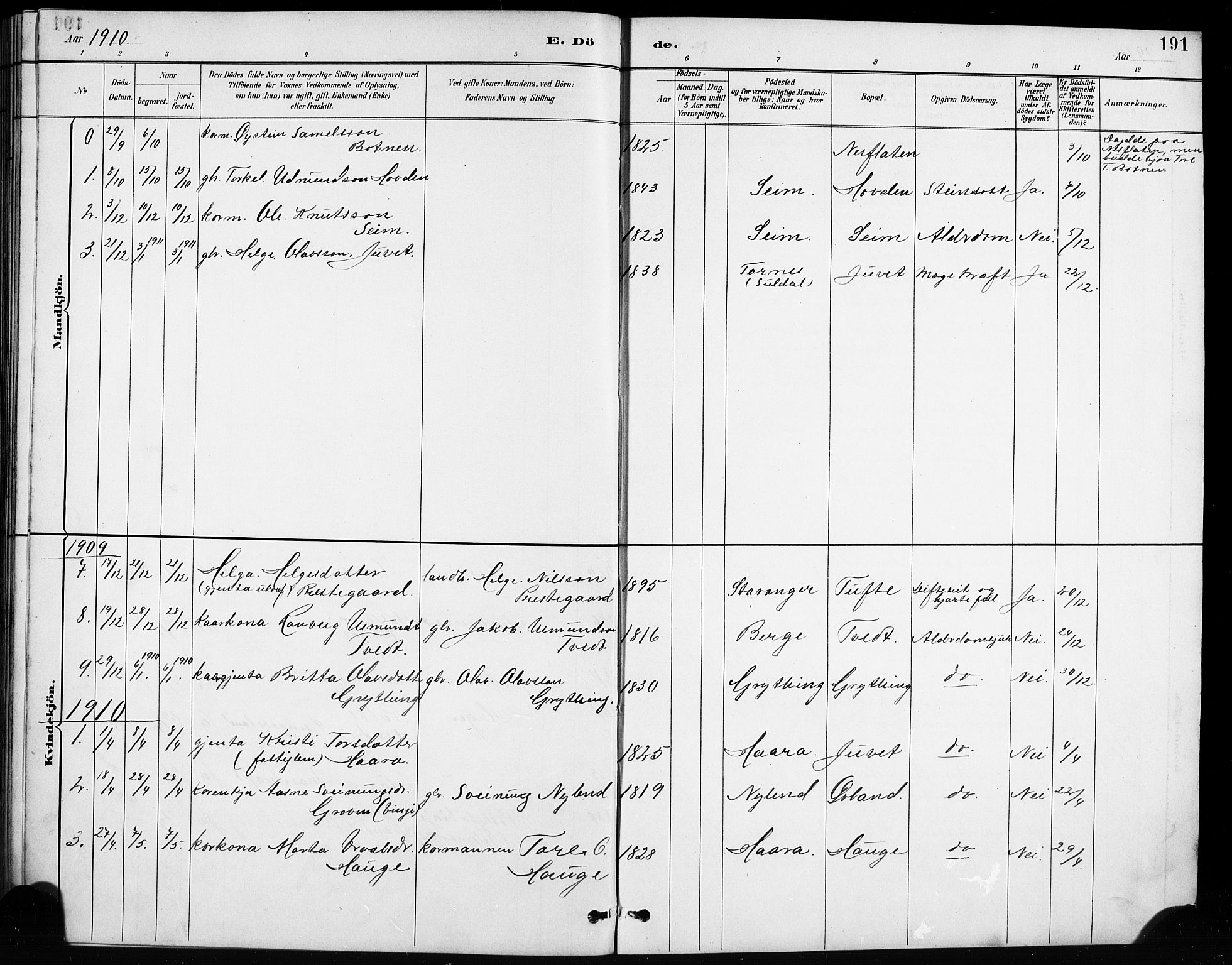 Røldal sokneprestembete, AV/SAB-A-100247: Parish register (copy) no. A 3, 1887-1917, p. 191