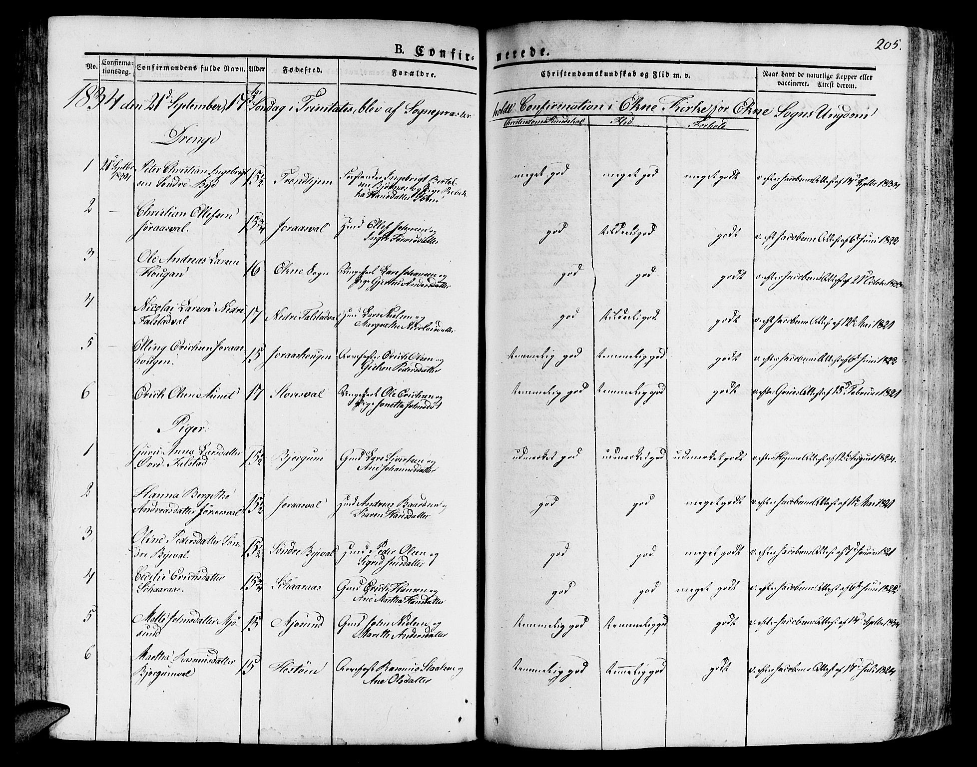 Ministerialprotokoller, klokkerbøker og fødselsregistre - Nord-Trøndelag, SAT/A-1458/717/L0152: Parish register (official) no. 717A05 /1, 1825-1836, p. 205
