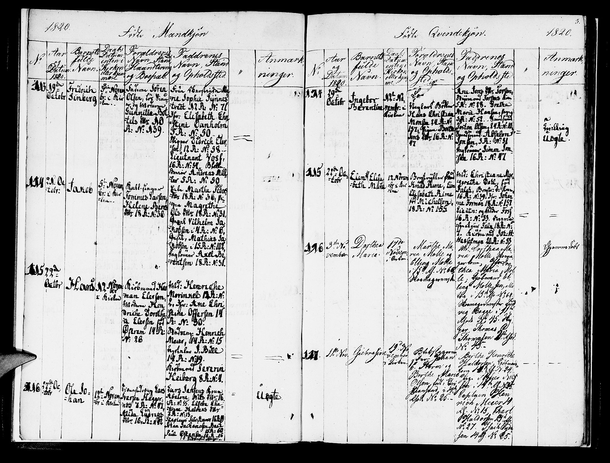 Domkirken sokneprestembete, SAB/A-74801/H/Haa/L0011: Parish register (official) no. A 11, 1820-1821, p. 3