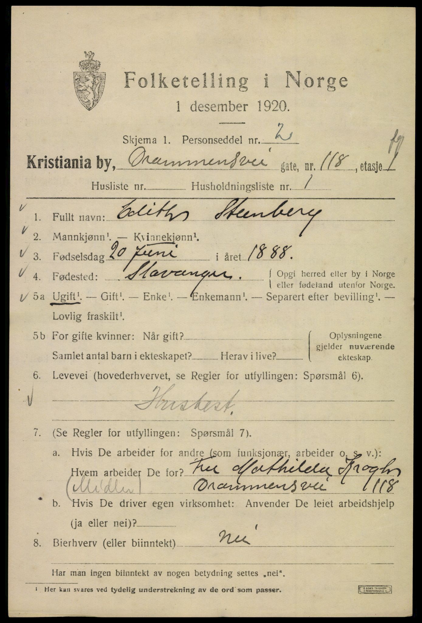 SAO, 1920 census for Kristiania, 1920, p. 203395