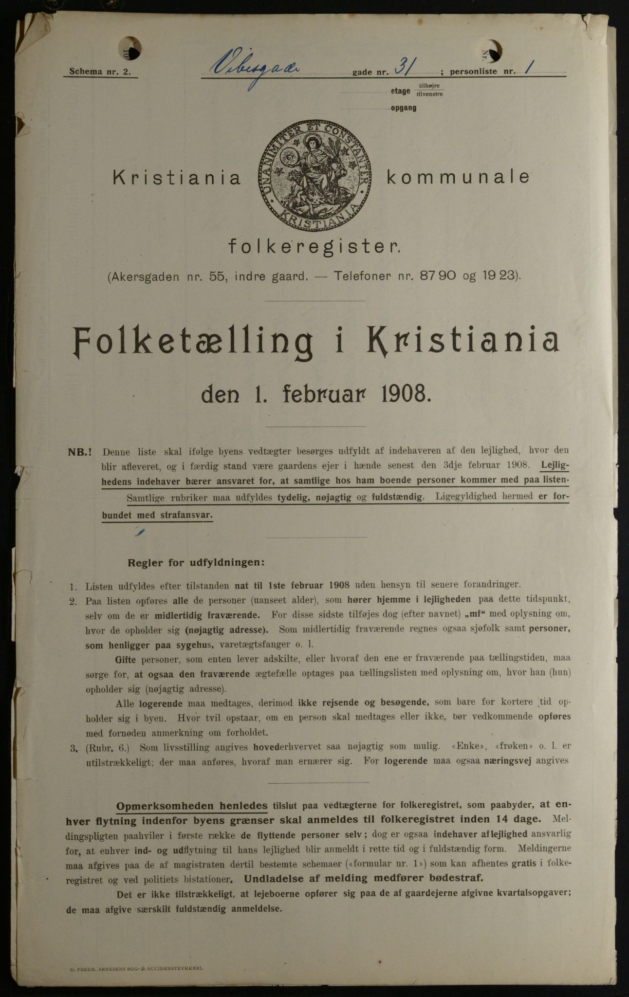 OBA, Municipal Census 1908 for Kristiania, 1908, p. 110814