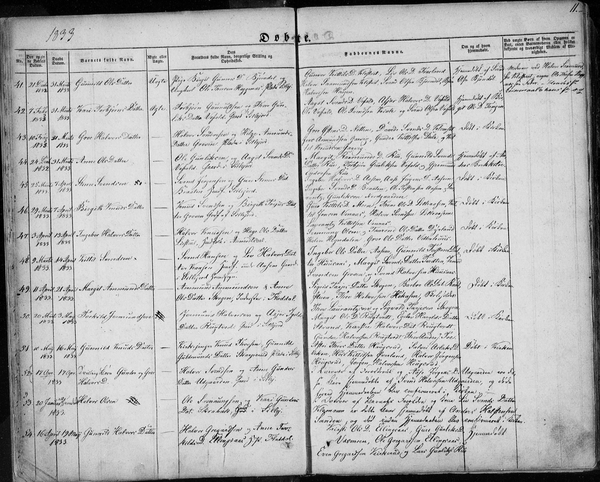 Seljord kirkebøker, AV/SAKO-A-20/F/Fa/L0011: Parish register (official) no. I 11, 1831-1849, p. 11