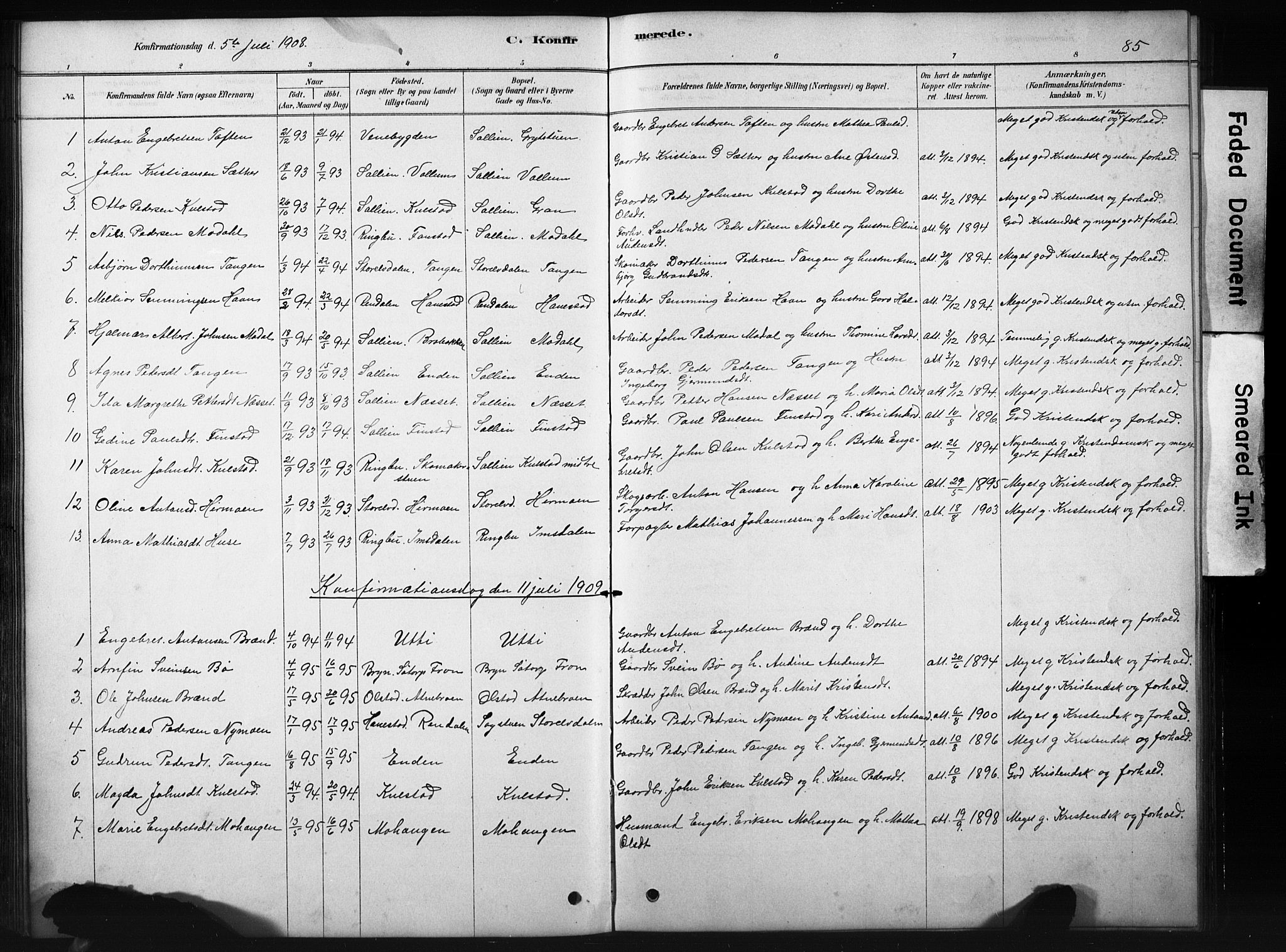 Sollia prestekontor, SAH/PREST-050/H/Ha/Hab/L0002: Parish register (copy) no. 2, 1880-1933, p. 85