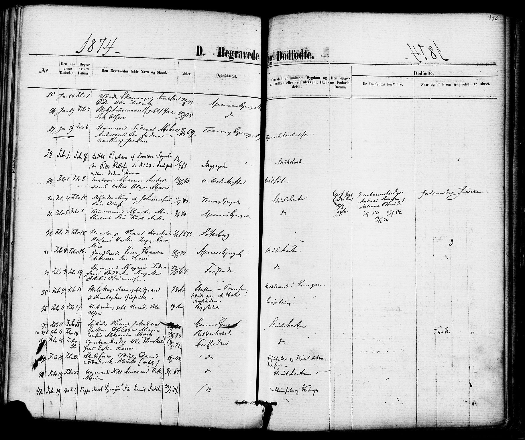 Fredrikstad domkirkes prestekontor Kirkebøker, AV/SAO-A-10906/F/Fa/L0001: Parish register (official) no. 1, 1871-1878, p. 336