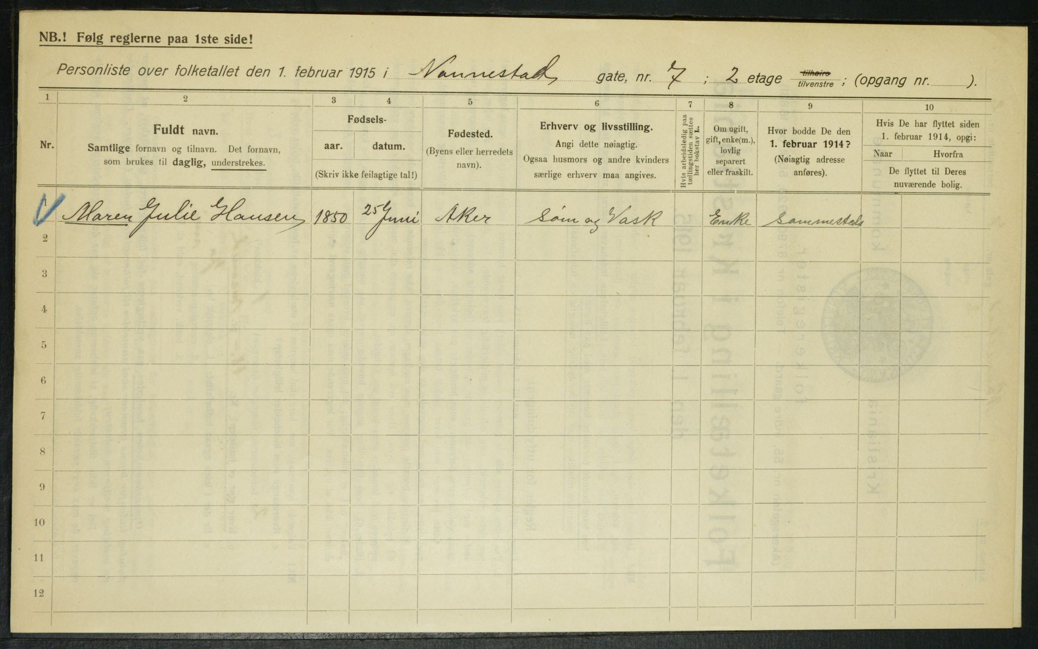 OBA, Municipal Census 1915 for Kristiania, 1915, p. 68582