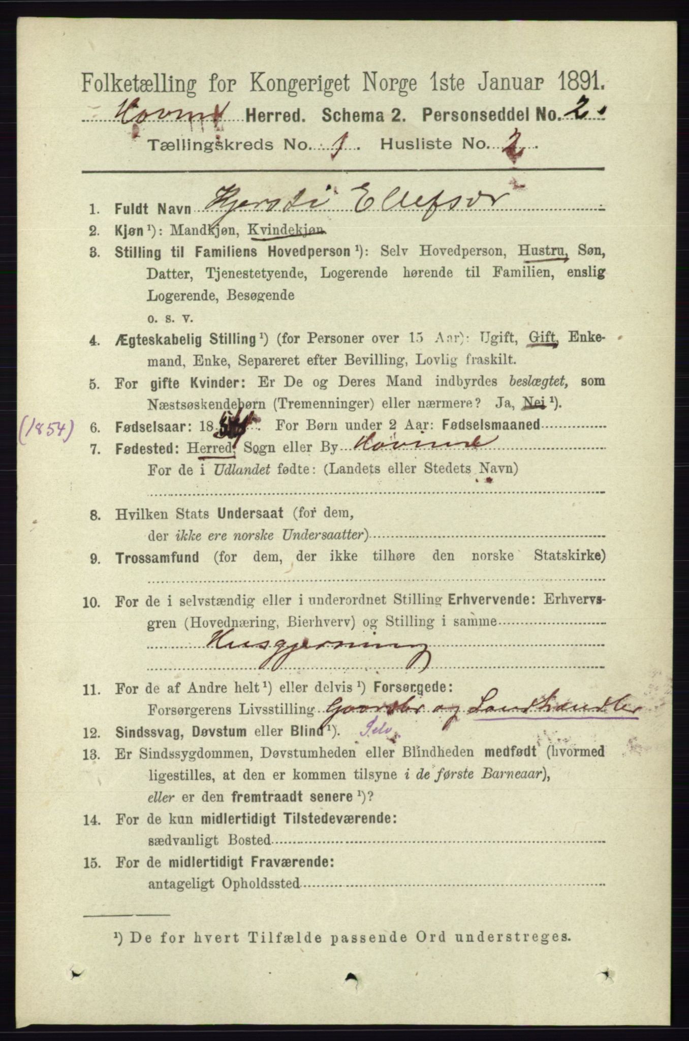 RA, 1891 census for 0825 Hovin, 1891, p. 92