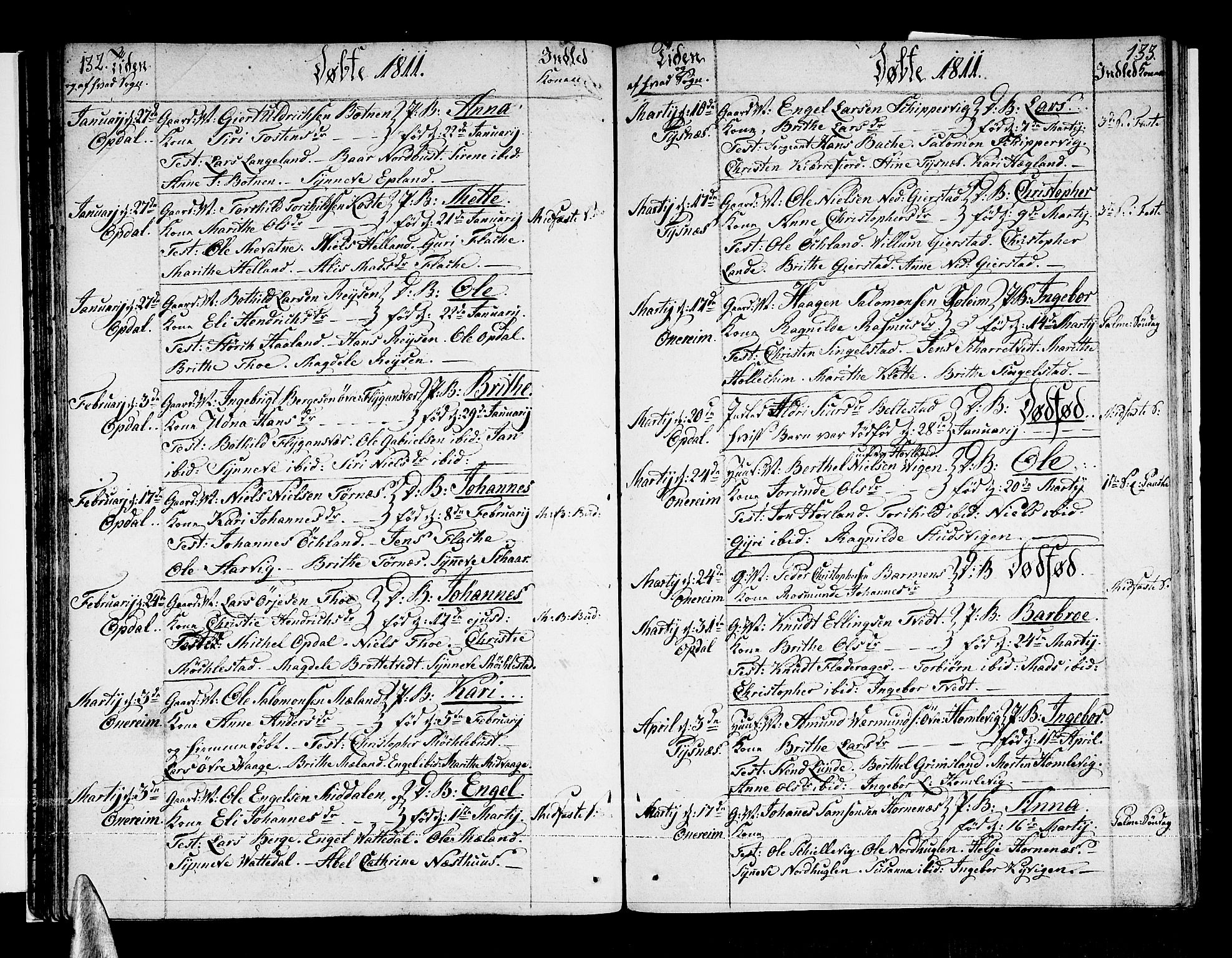 Tysnes sokneprestembete, SAB/A-78601/H/Haa: Parish register (official) no. A 6, 1804-1816, p. 132-133