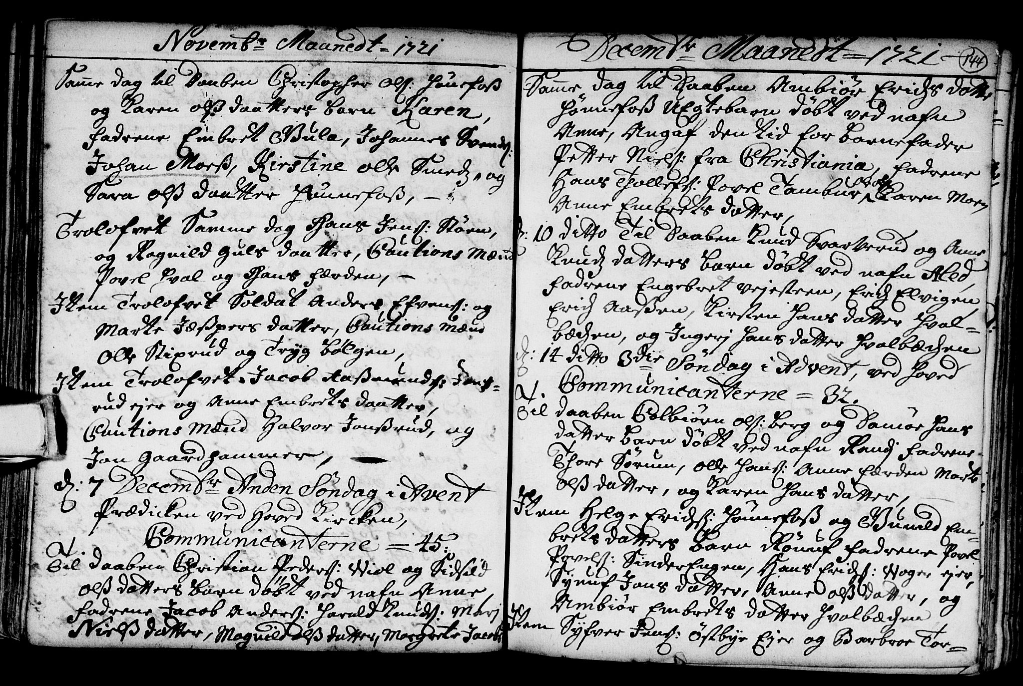 Norderhov kirkebøker, AV/SAKO-A-237/G/Ga/L0001: Parish register (copy) no. I 1, 1717-1725, p. 144