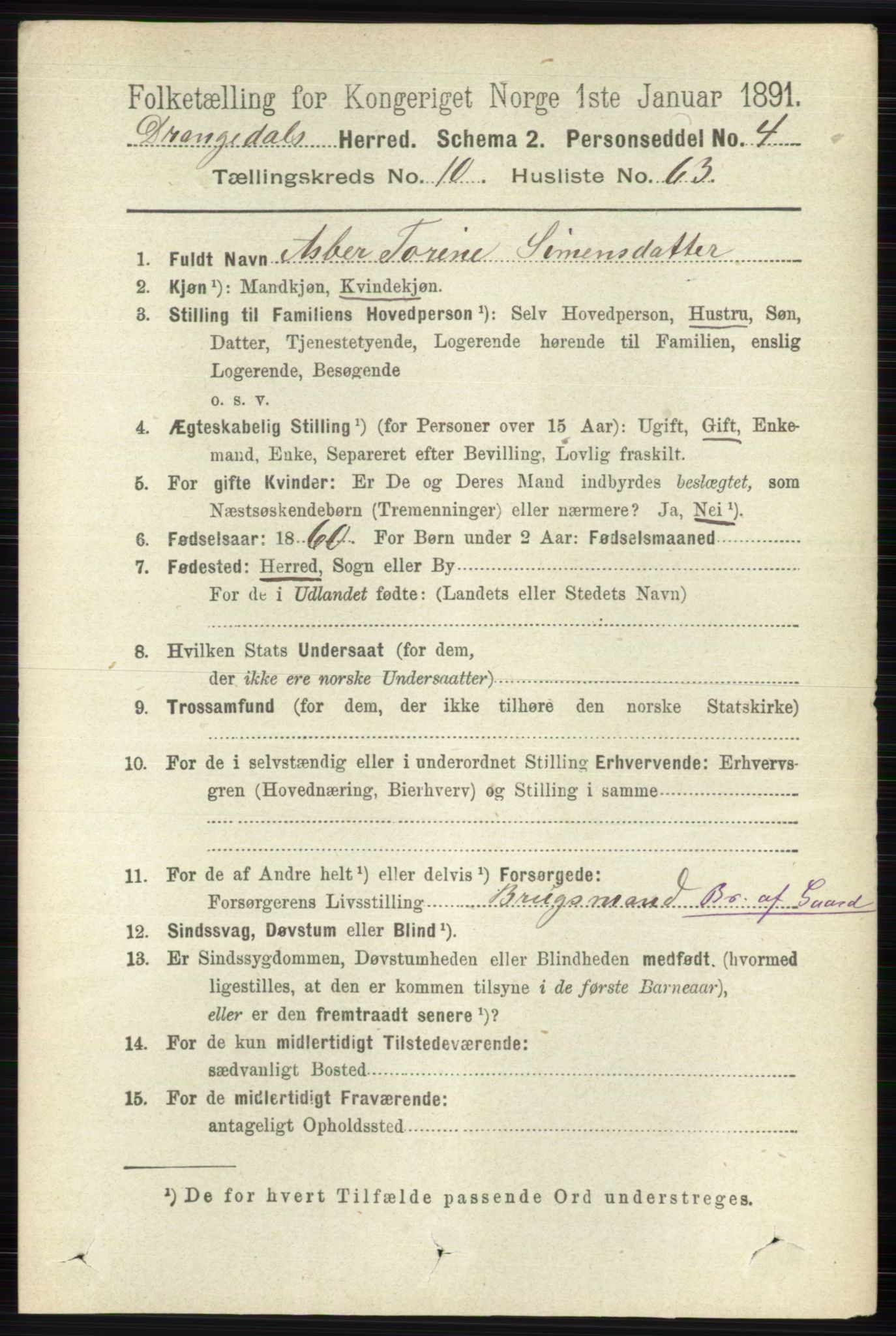 RA, 1891 census for 0817 Drangedal, 1891, p. 3820