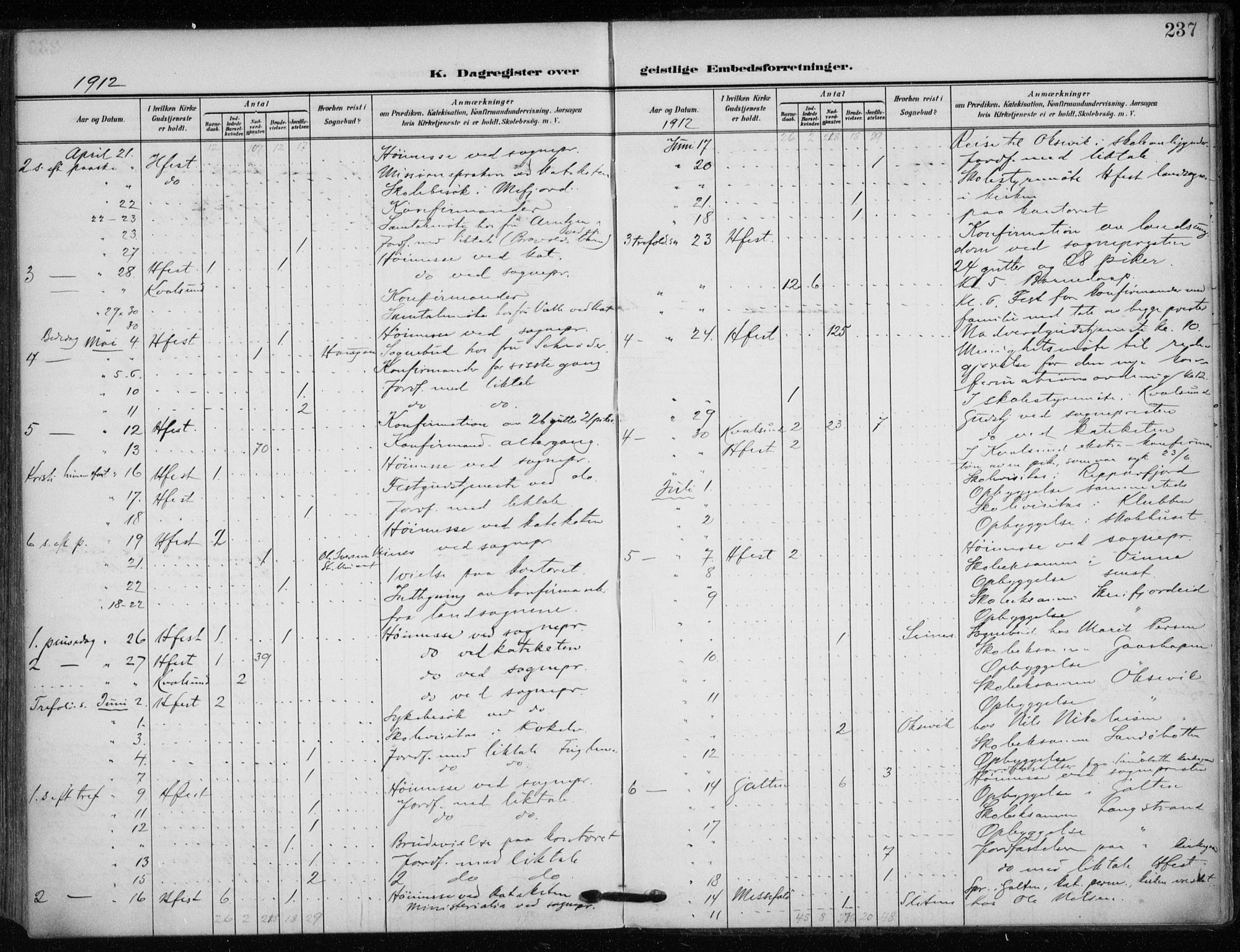 Hammerfest sokneprestkontor, SATØ/S-1347/H/Ha/L0014.kirke: Parish register (official) no. 14, 1906-1916, p. 237