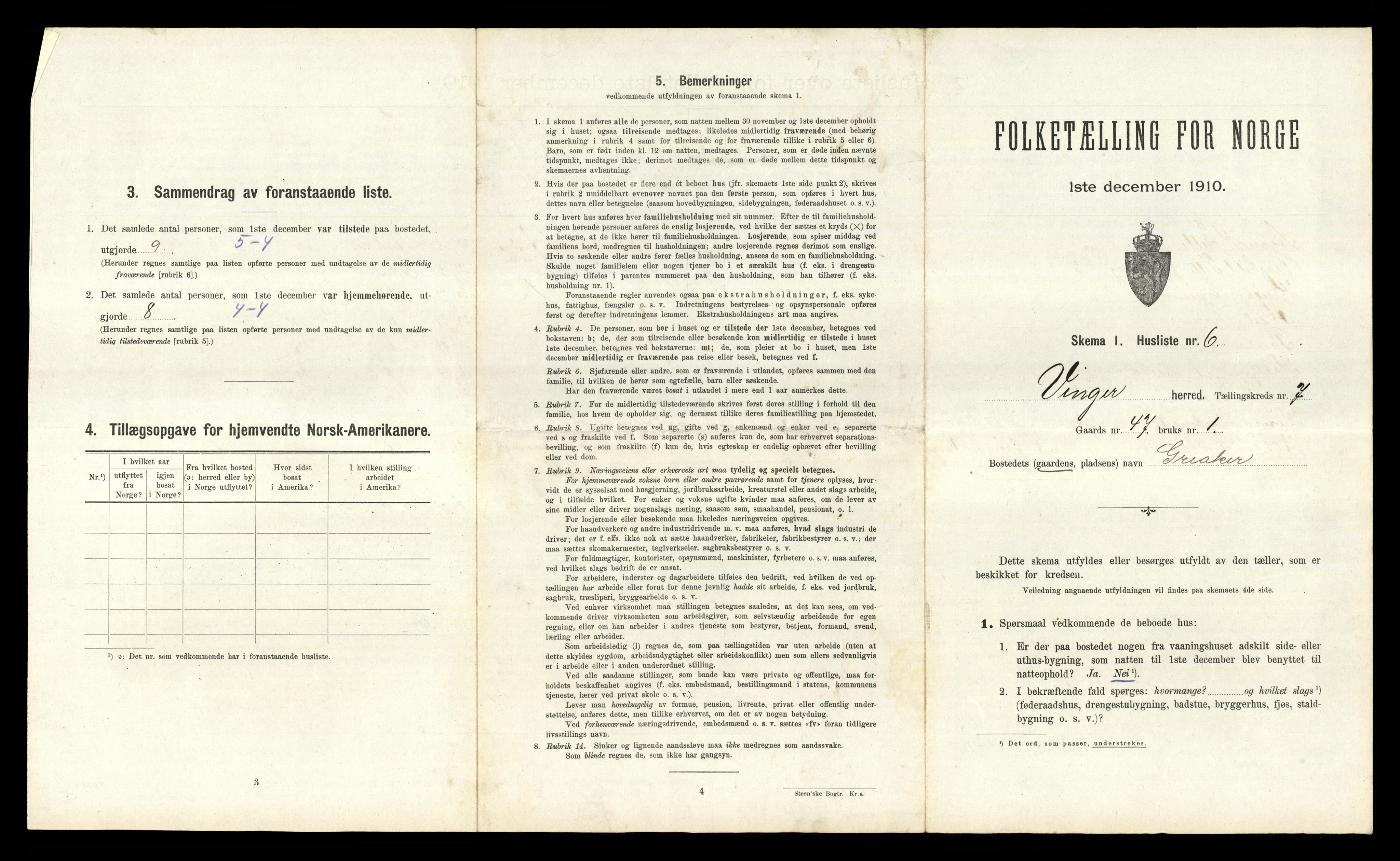 RA, 1910 census for Vinger, 1910, p. 787