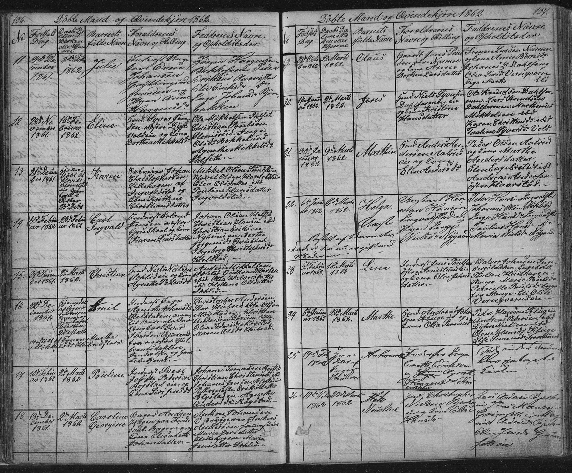 Vang prestekontor, Hedmark, SAH/PREST-008/H/Ha/Hab/L0010A: Parish register (copy) no. 10a, 1854-1896, p. 136-137