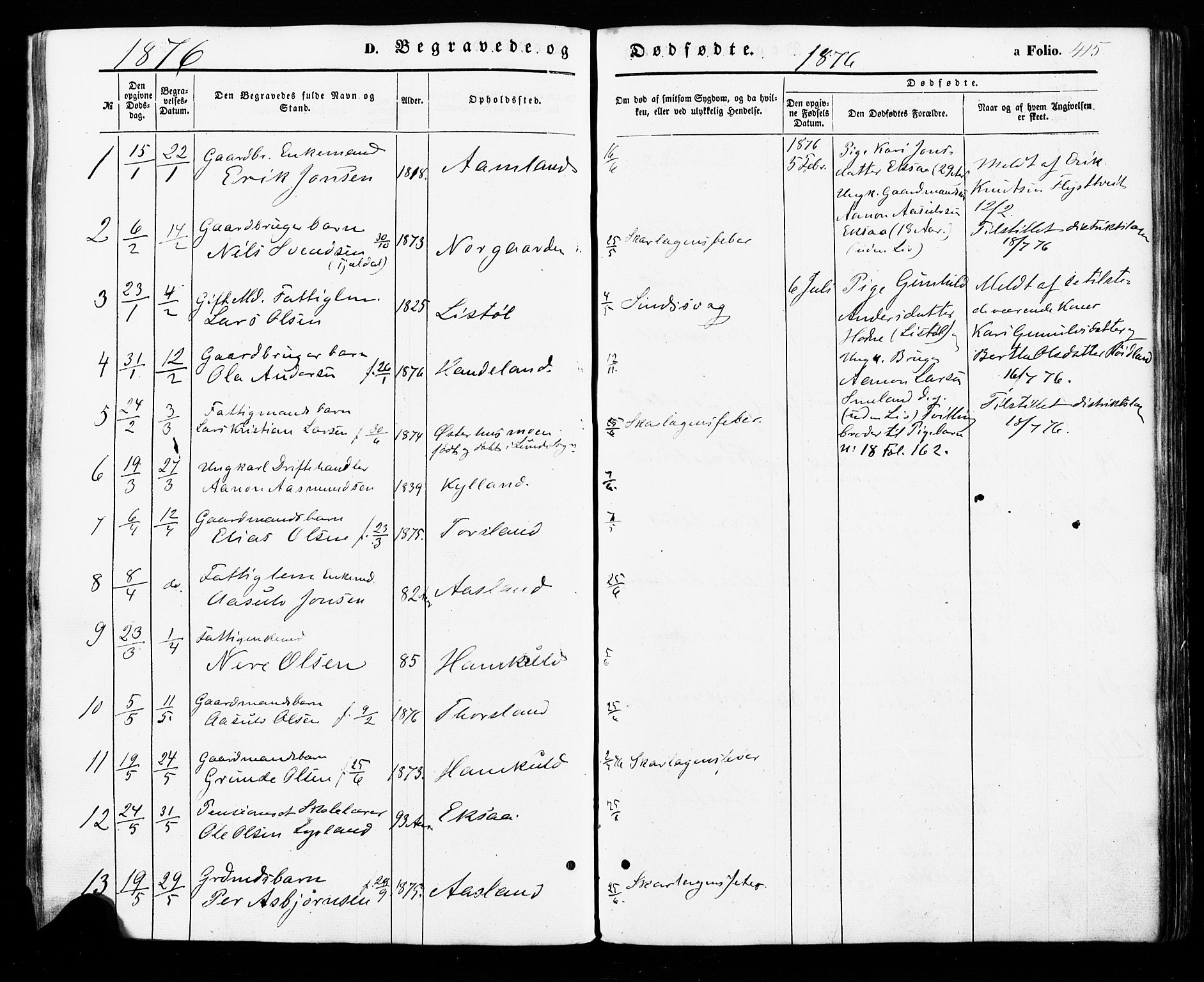 Åseral sokneprestkontor, SAK/1111-0051/F/Fa/L0002: Parish register (official) no. A 2, 1854-1884, p. 415