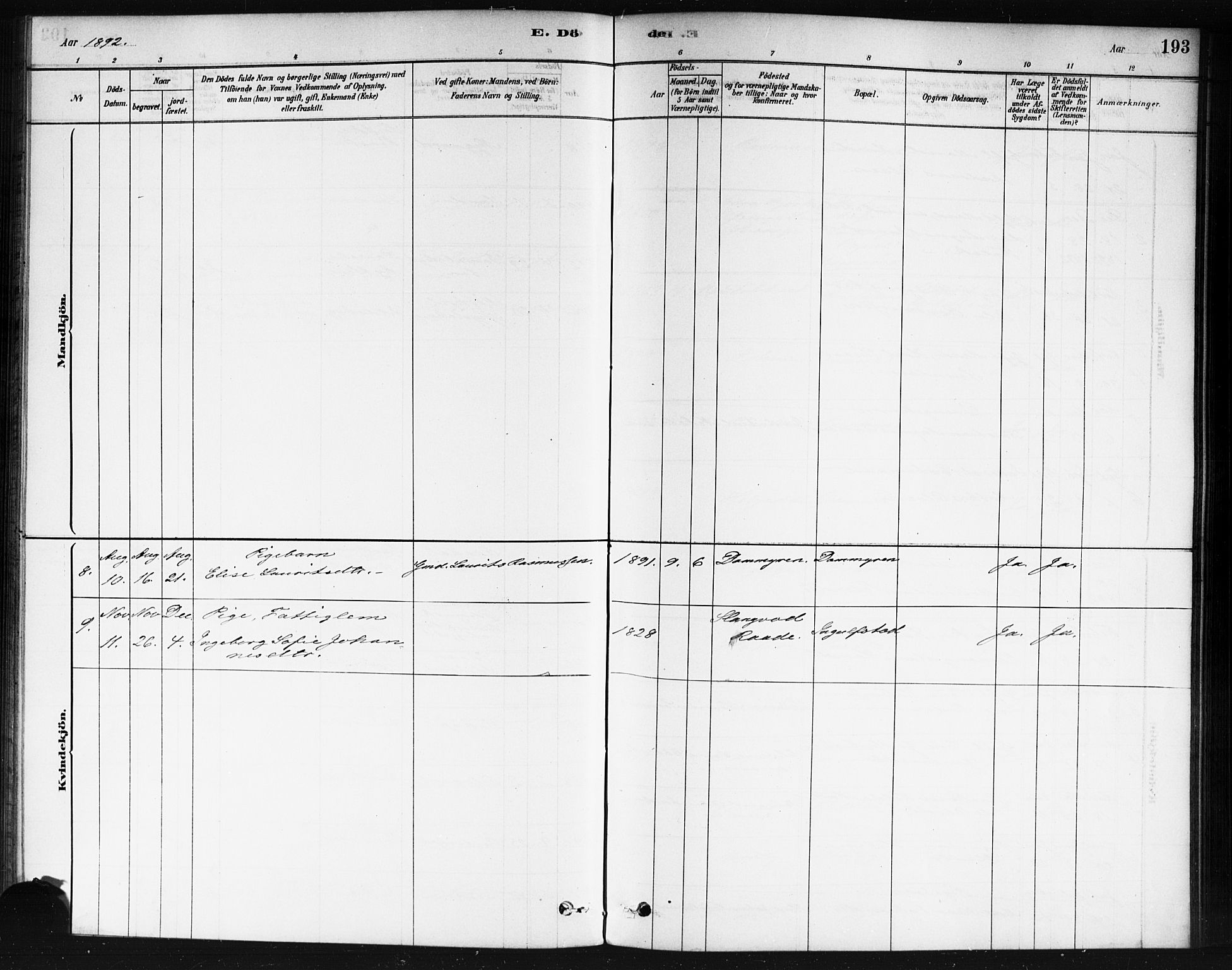 Våler prestekontor Kirkebøker, AV/SAO-A-11083/F/Fb/L0001: Parish register (official) no. II 1, 1878-1896, p. 193