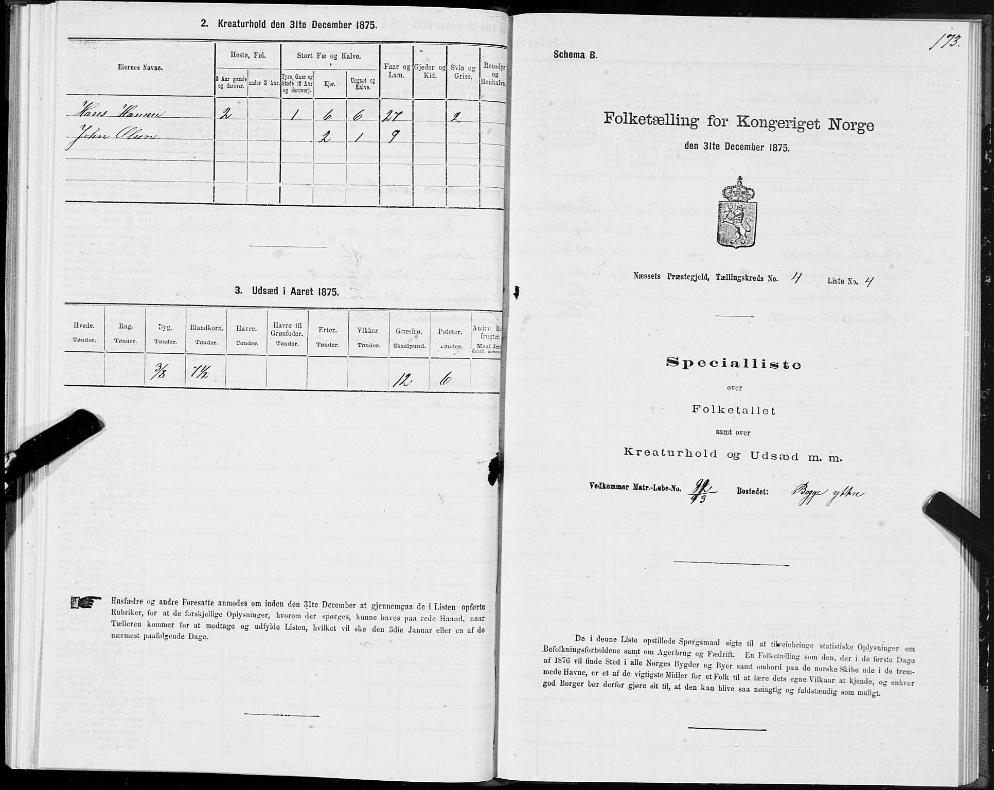 SAT, 1875 census for 1543P Nesset, 1875, p. 2173