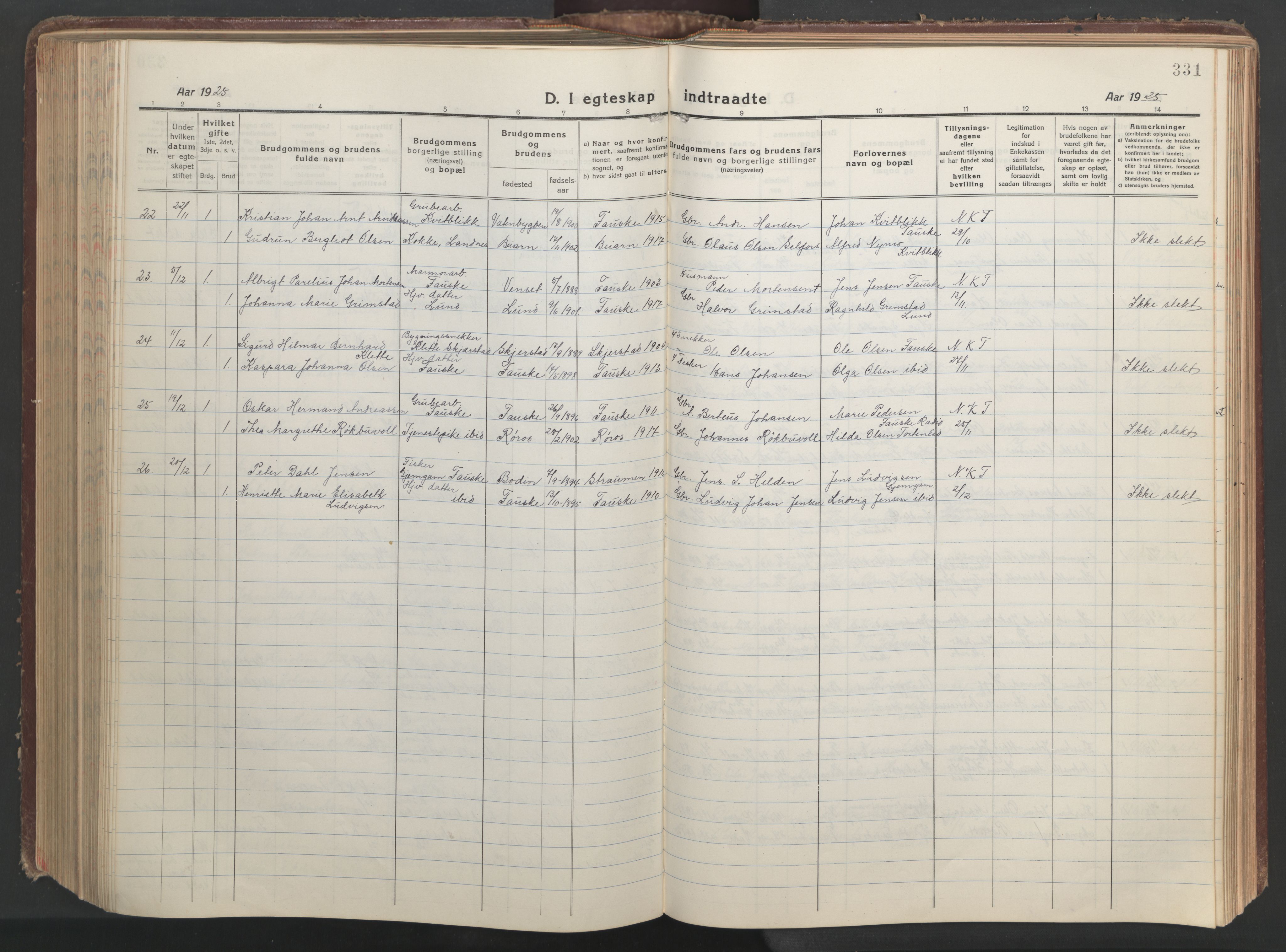 Ministerialprotokoller, klokkerbøker og fødselsregistre - Nordland, AV/SAT-A-1459/849/L0700: Parish register (copy) no. 849C01, 1919-1946, p. 331