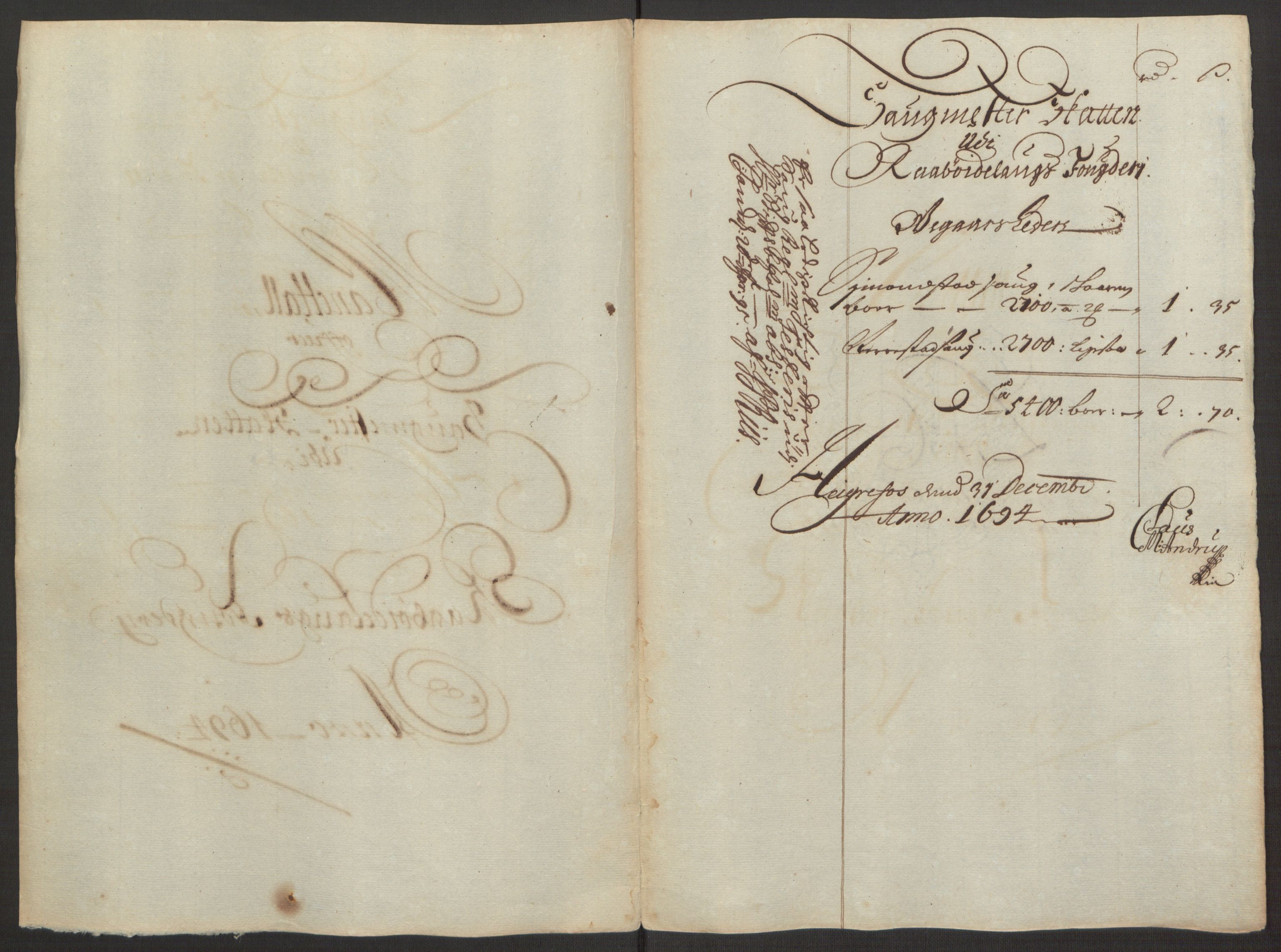 Rentekammeret inntil 1814, Reviderte regnskaper, Fogderegnskap, RA/EA-4092/R40/L2444: Fogderegnskap Råbyggelag, 1693-1696, p. 111