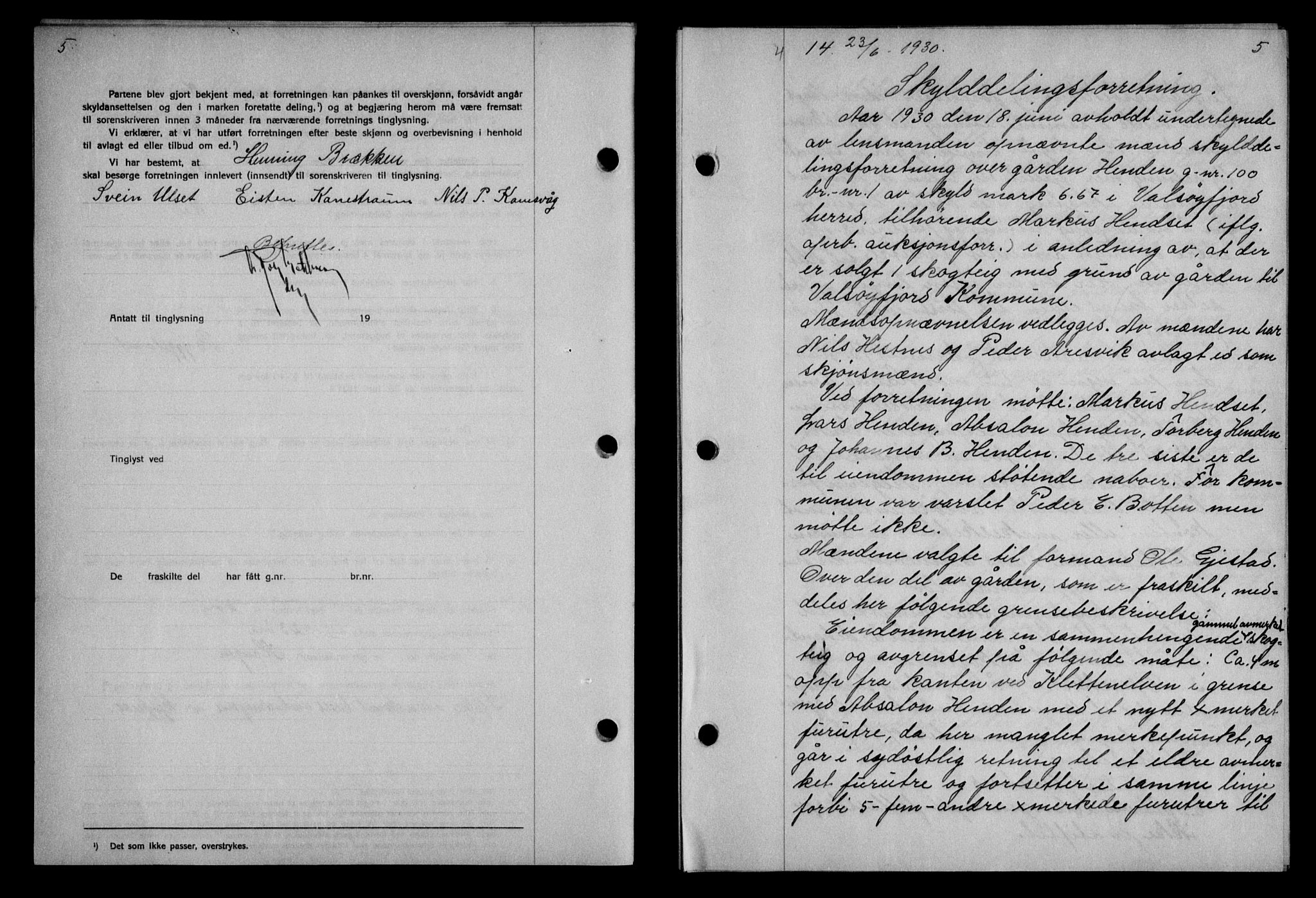 Nordmøre sorenskriveri, AV/SAT-A-4132/1/2/2Ca/L0070: Mortgage book no. 60, 1930-1930, Deed date: 23.06.1930