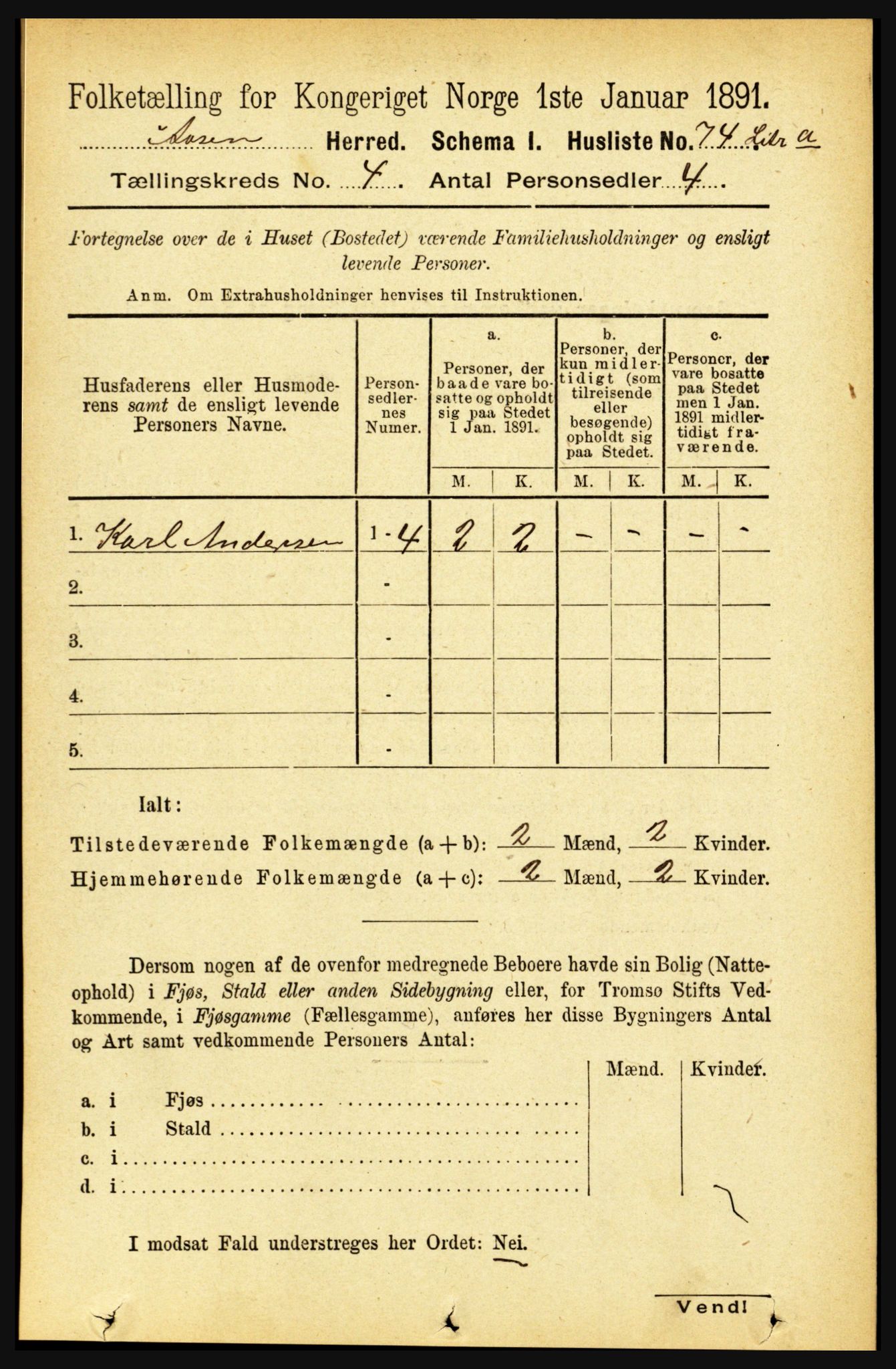 RA, 1891 census for 1716 Åsen, 1891, p. 1407