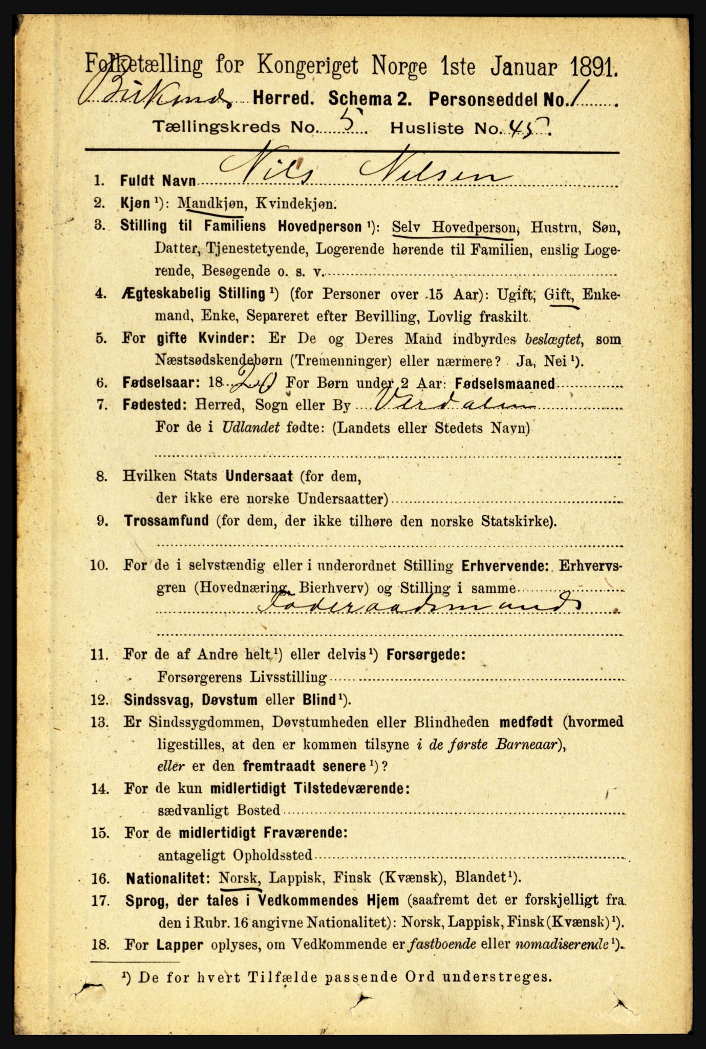 RA, 1891 census for 1860 Buksnes, 1891, p. 4149