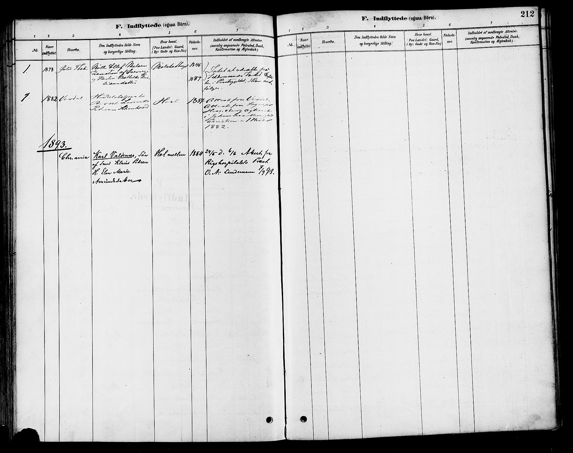 Vestre Toten prestekontor, SAH/PREST-108/H/Ha/Haa/L0010: Parish register (official) no. 10, 1878-1894, p. 212