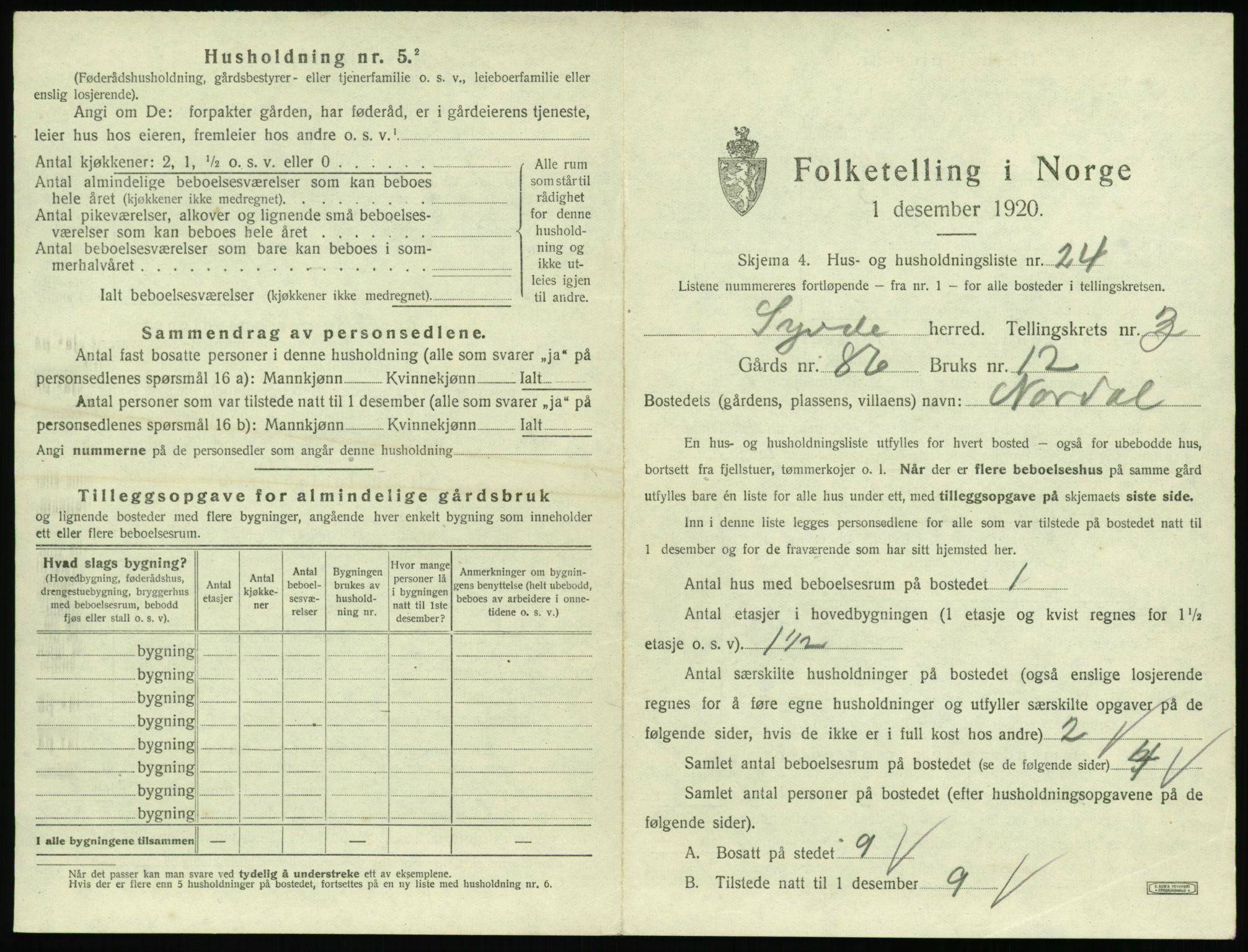 SAT, 1920 census for Syvde, 1920, p. 174