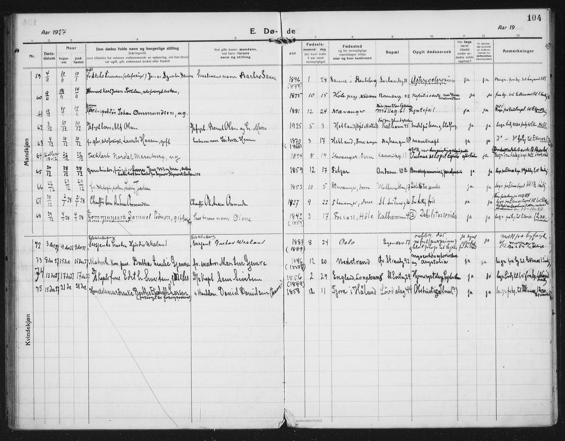 Domkirken sokneprestkontor, AV/SAST-A-101812/002/A/L0017: Parish register (official) no. A 36, 1917-1938, p. 104