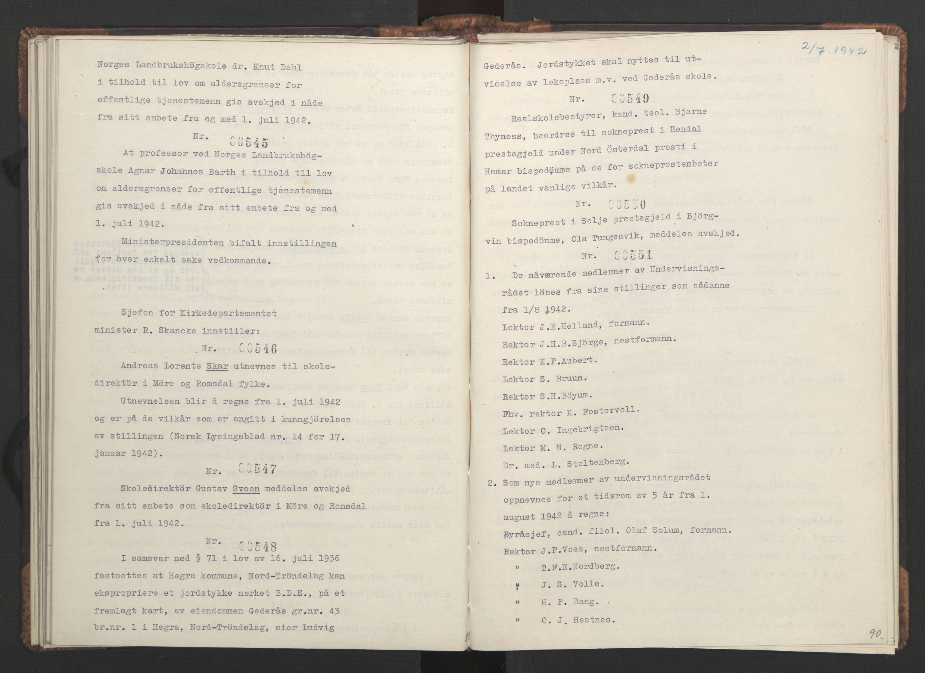 NS-administrasjonen 1940-1945 (Statsrådsekretariatet, de kommisariske statsråder mm), AV/RA-S-4279/D/Da/L0001: Beslutninger og tillegg (1-952 og 1-32), 1942, p. 93