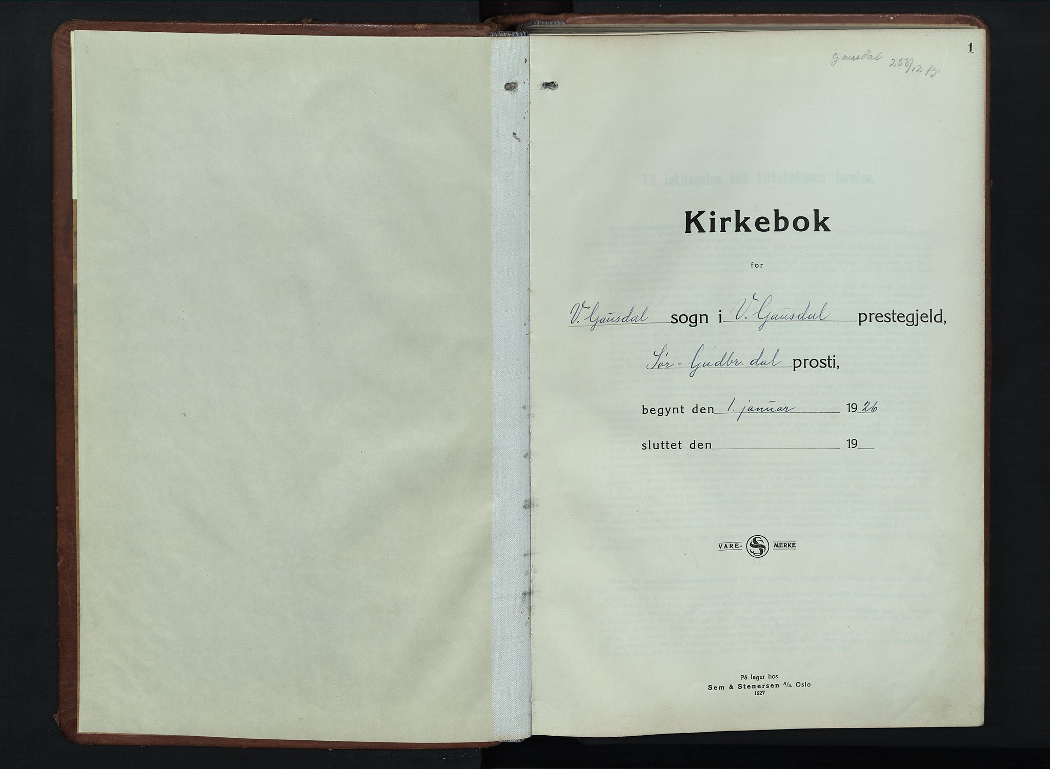 Vestre Gausdal prestekontor, SAH/PREST-094/H/Ha/Hab/L0005: Parish register (copy) no. 5, 1926-1955, p. 1