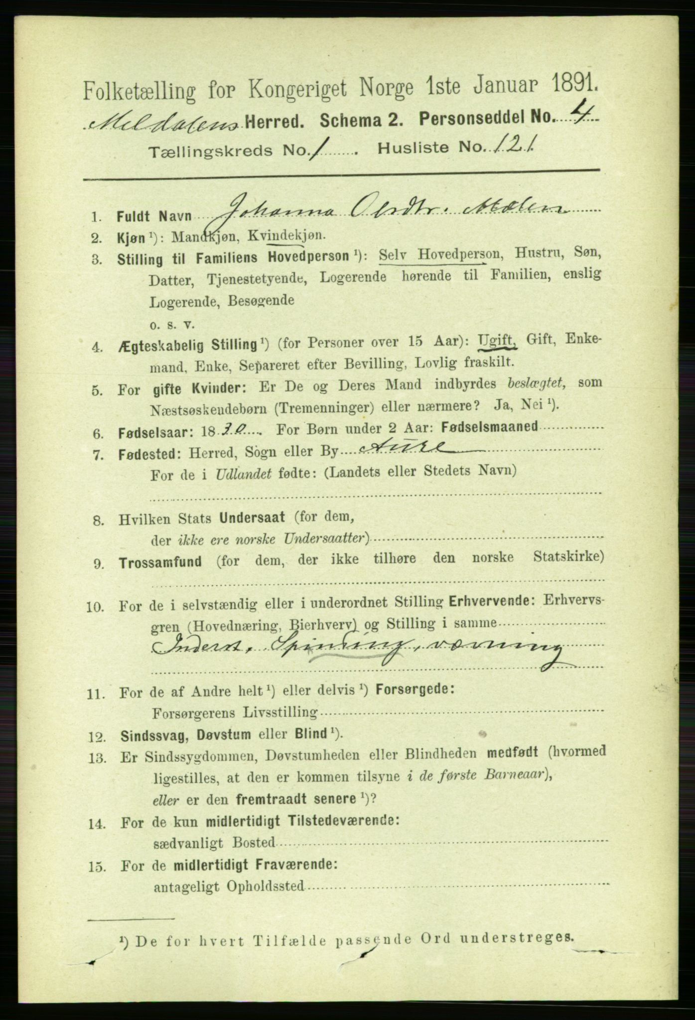 RA, 1891 census for 1636 Meldal, 1891, p. 933