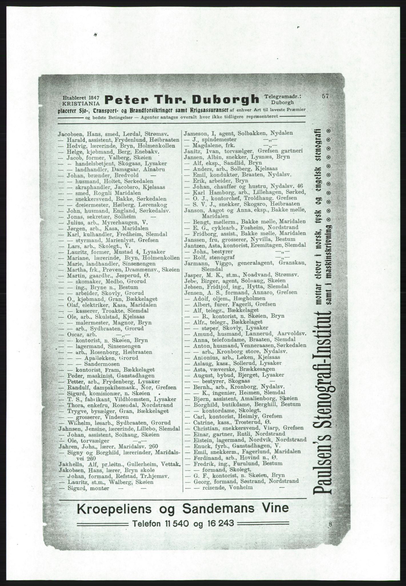 Aker adressebok/adressekalender, PUBL/001/A/001: Akers adressebok, 1916-1917, p. 57